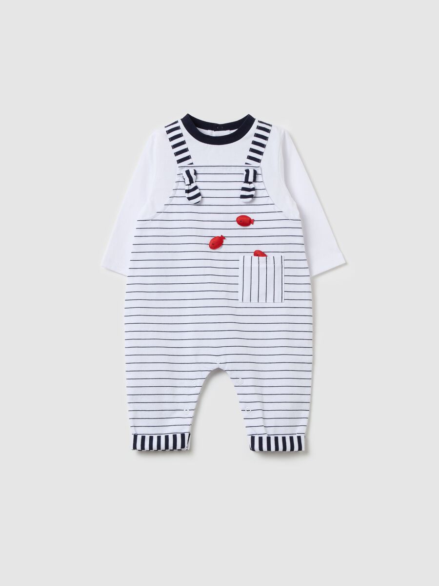 Dungaree-style onesie in striped cotton_0