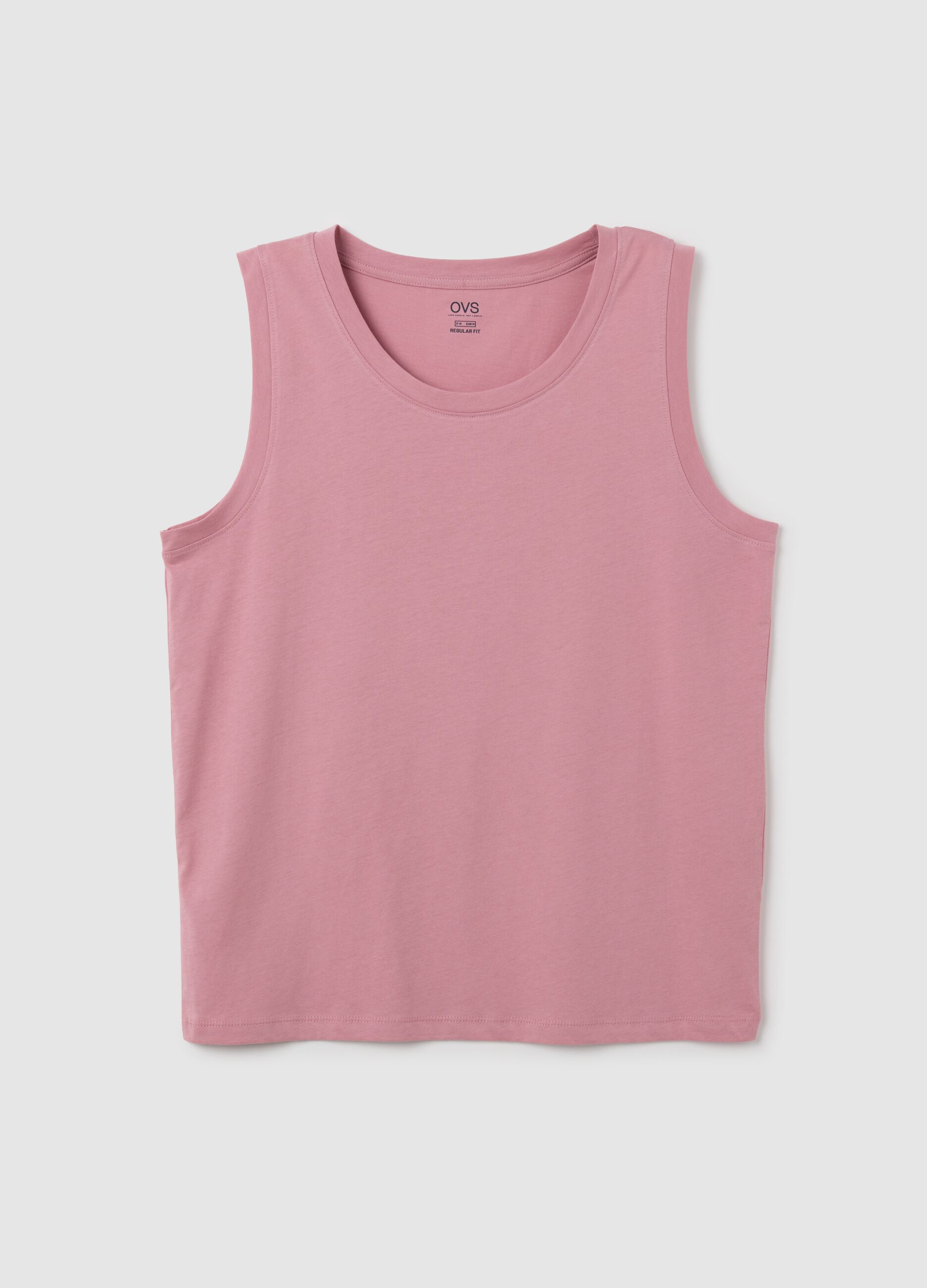 Men's basic pink cotton tank top - regular fit