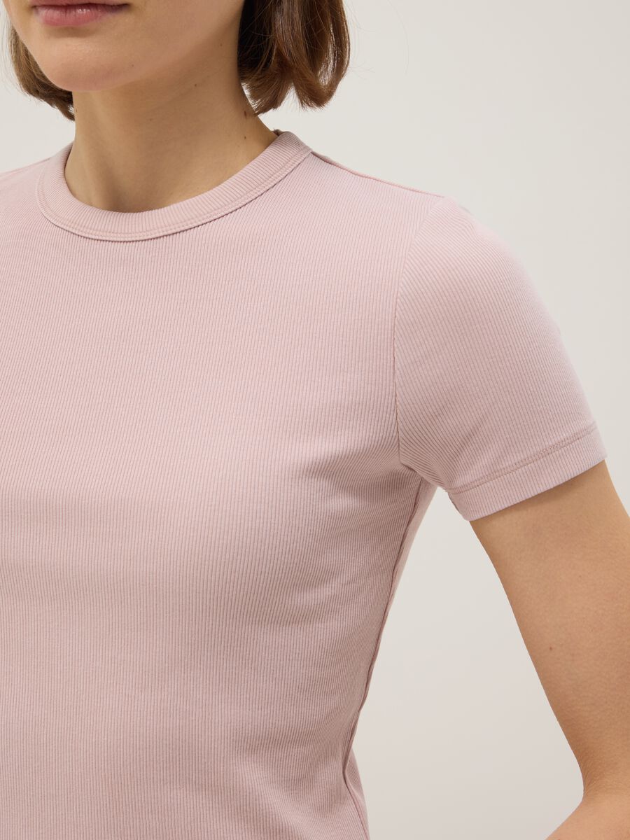 Slim fit pink crew neck cotton stretch T-shirt_3