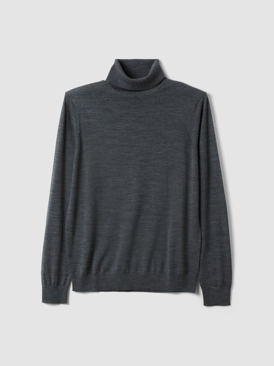 Maglia grigio melange dolcevita in pura lana merino_0