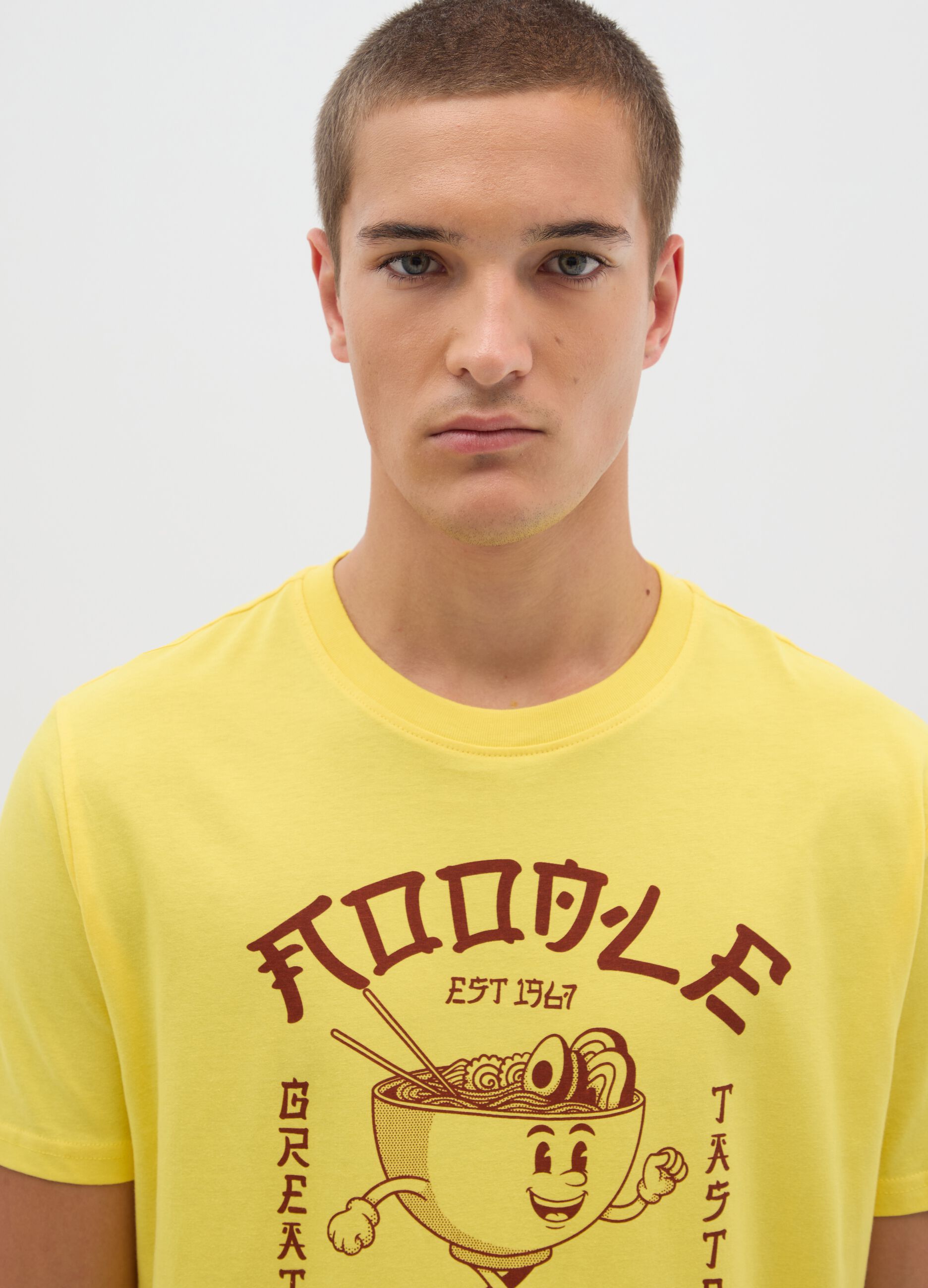 Yellow T-shirt with Ramen Boy Print by Ovs