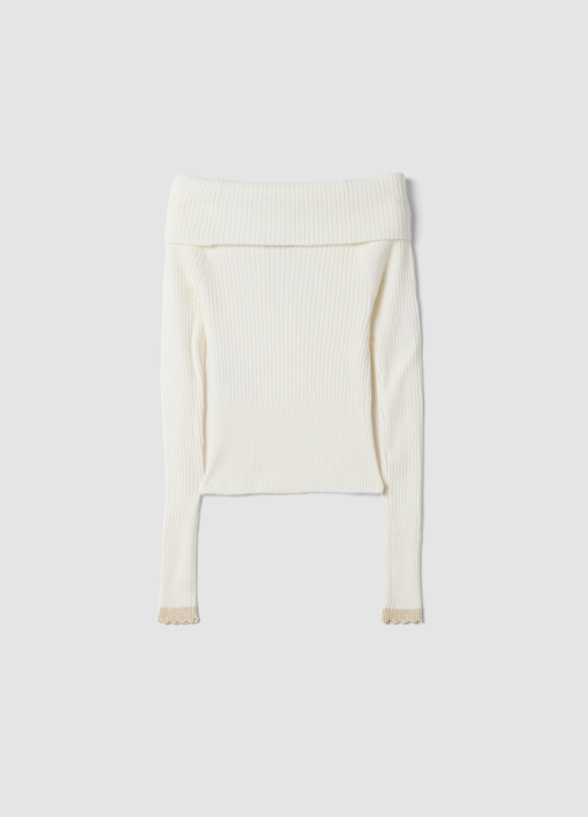 White viscose-blend fitted boat-neck top