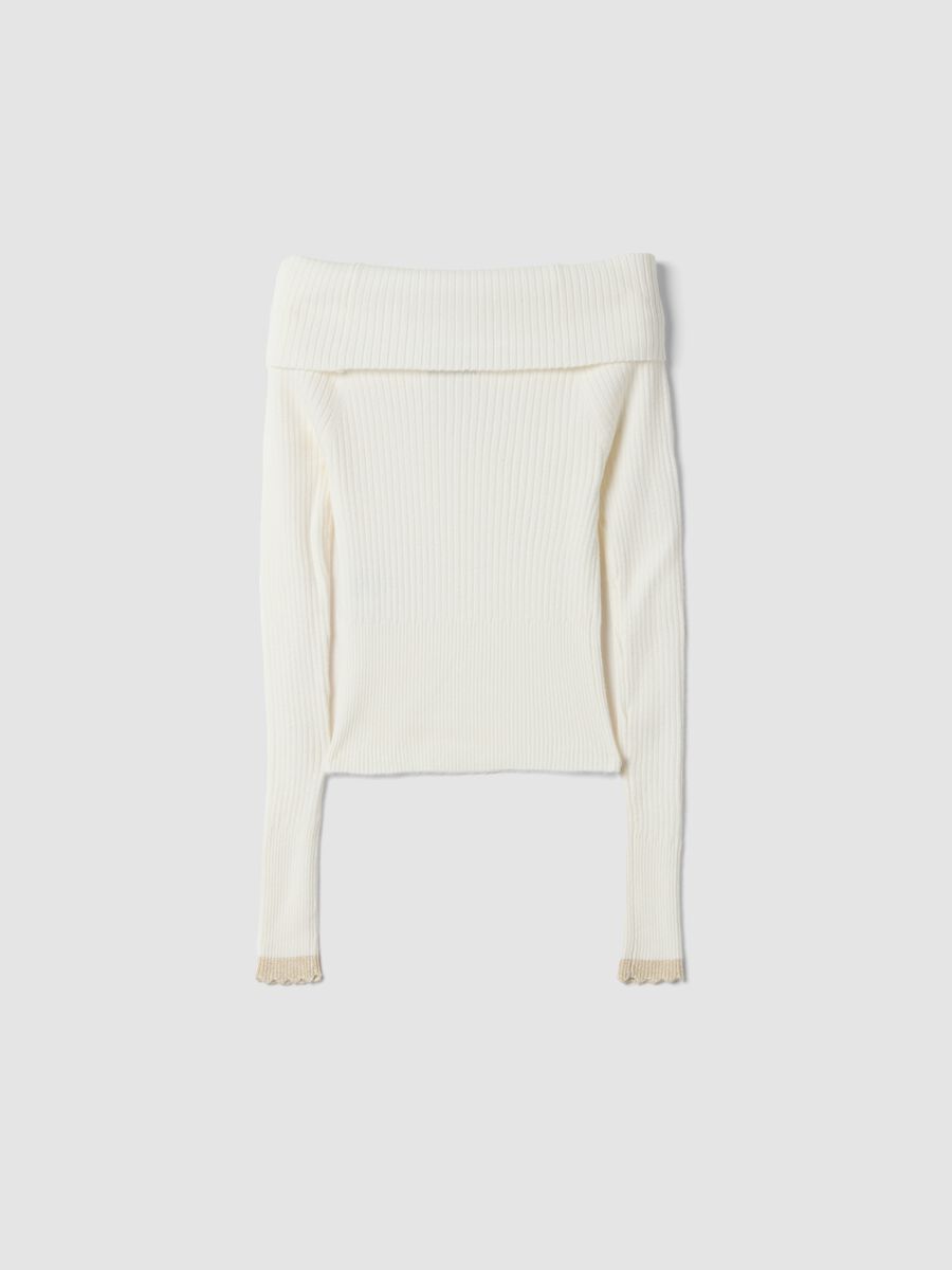 White viscose-blend fitted boat-neck top_5