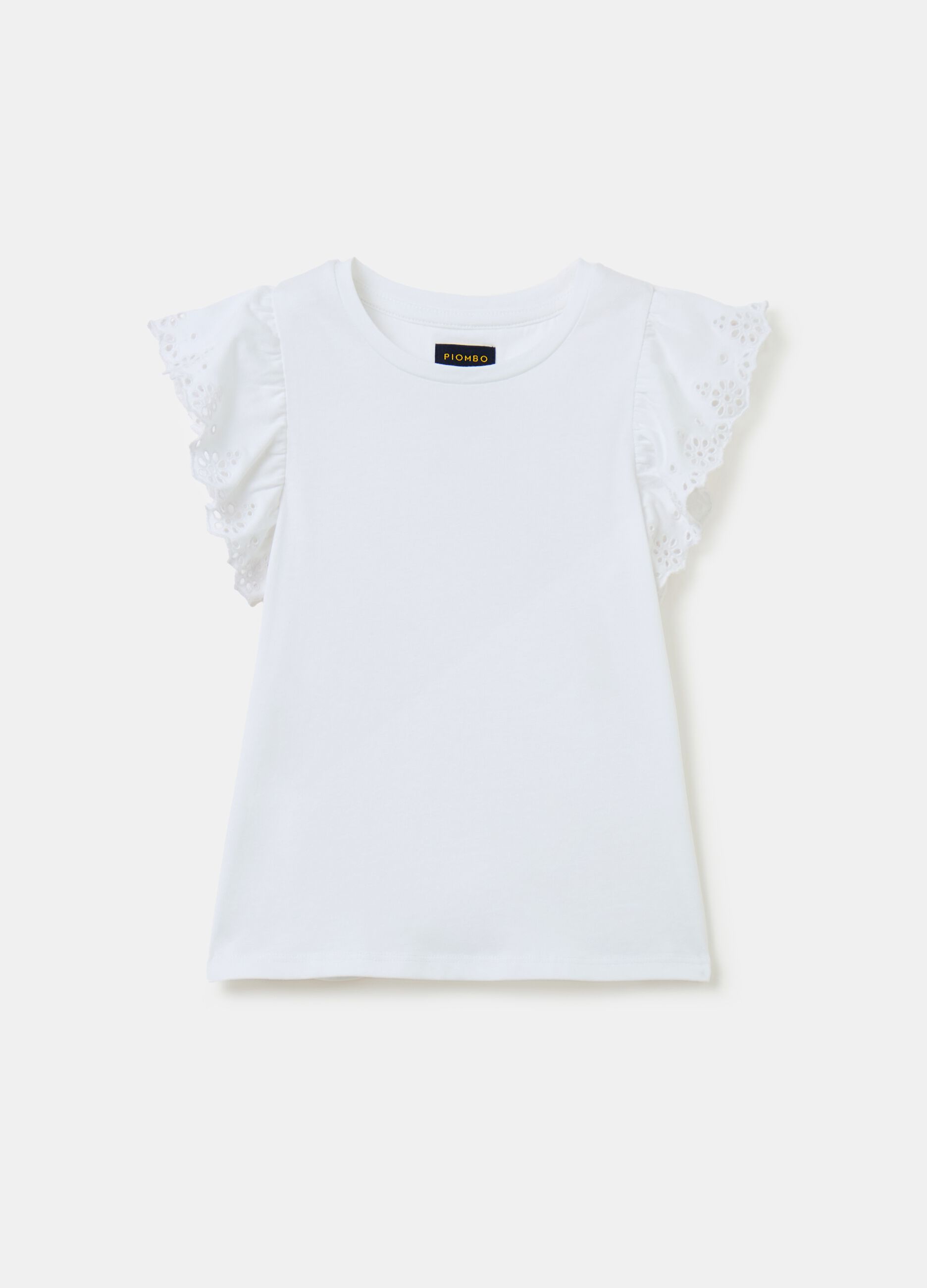 T-shirt with broderie anglaise flounce