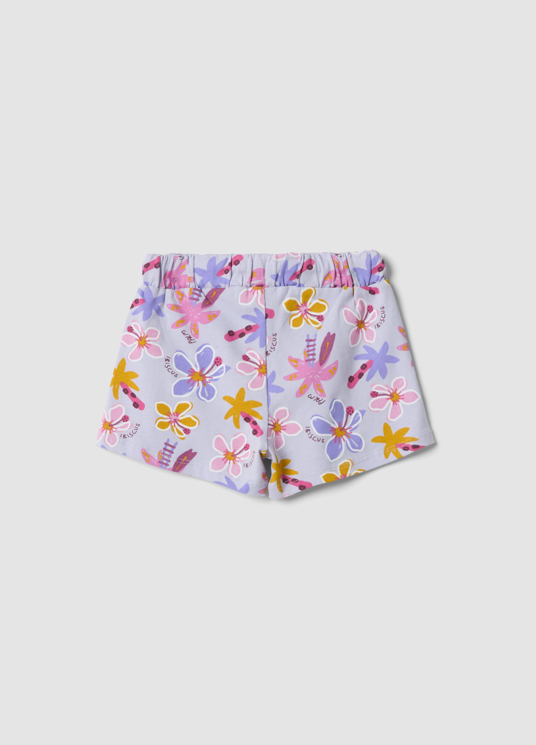 Multicolour pure organic cotton floral shorts for girls