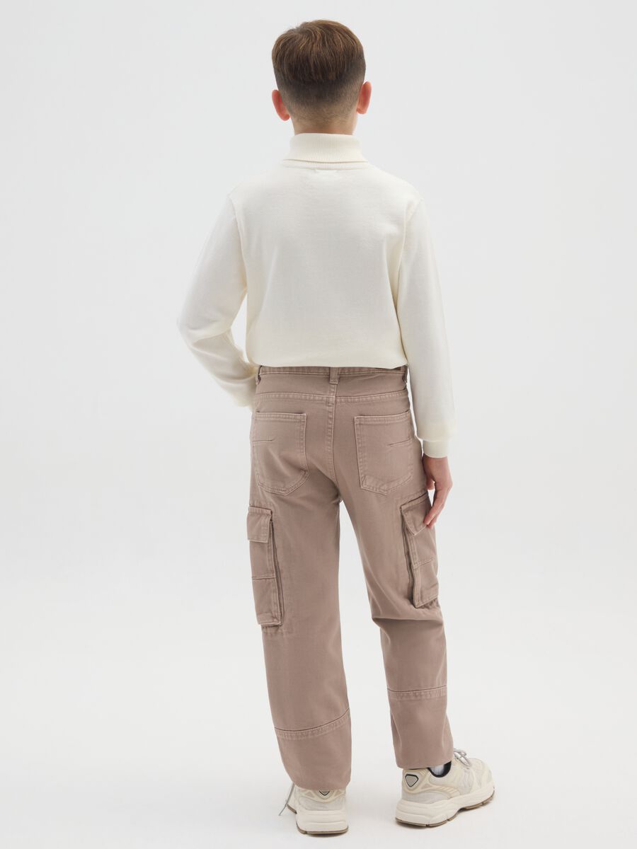 Pantaloni cargo beige da ragazzo in puro cotone regular fit_1