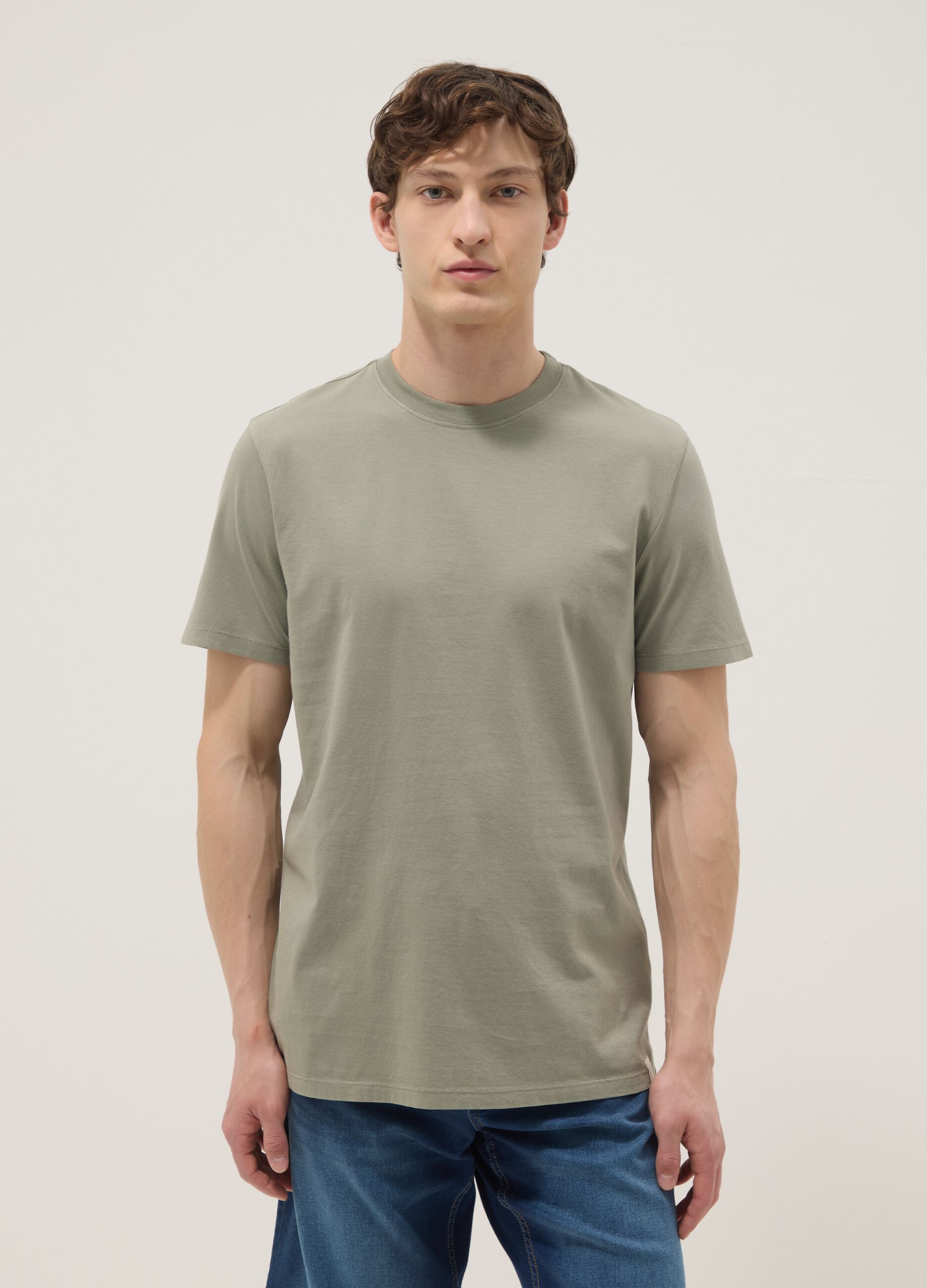 Green pure cotton regular-fit short-sleeve T-shirt