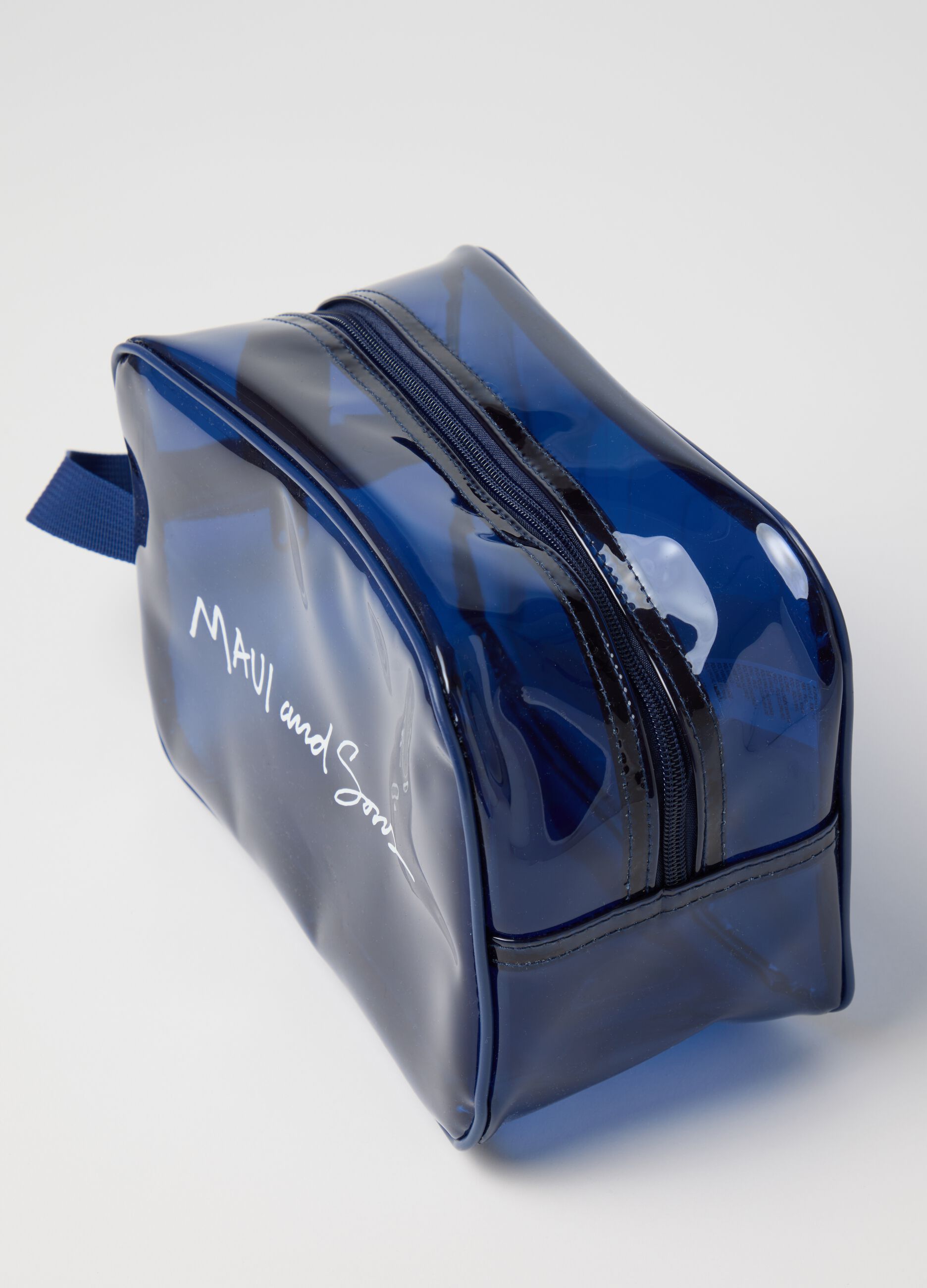 Beauty case da uomo in PVC blu con chiusura zip
