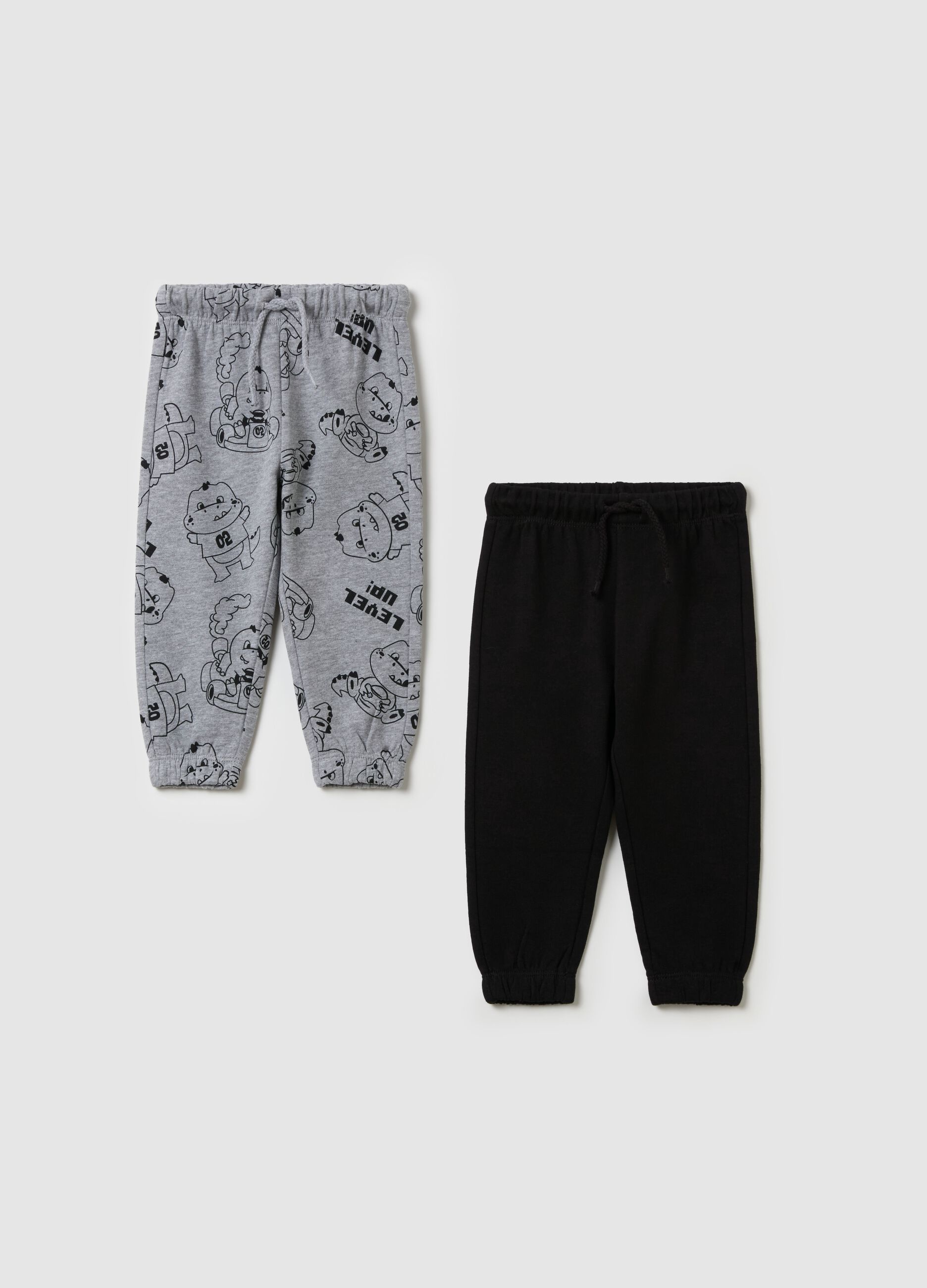 Bipack joggers in felpa con coulisse e stampa