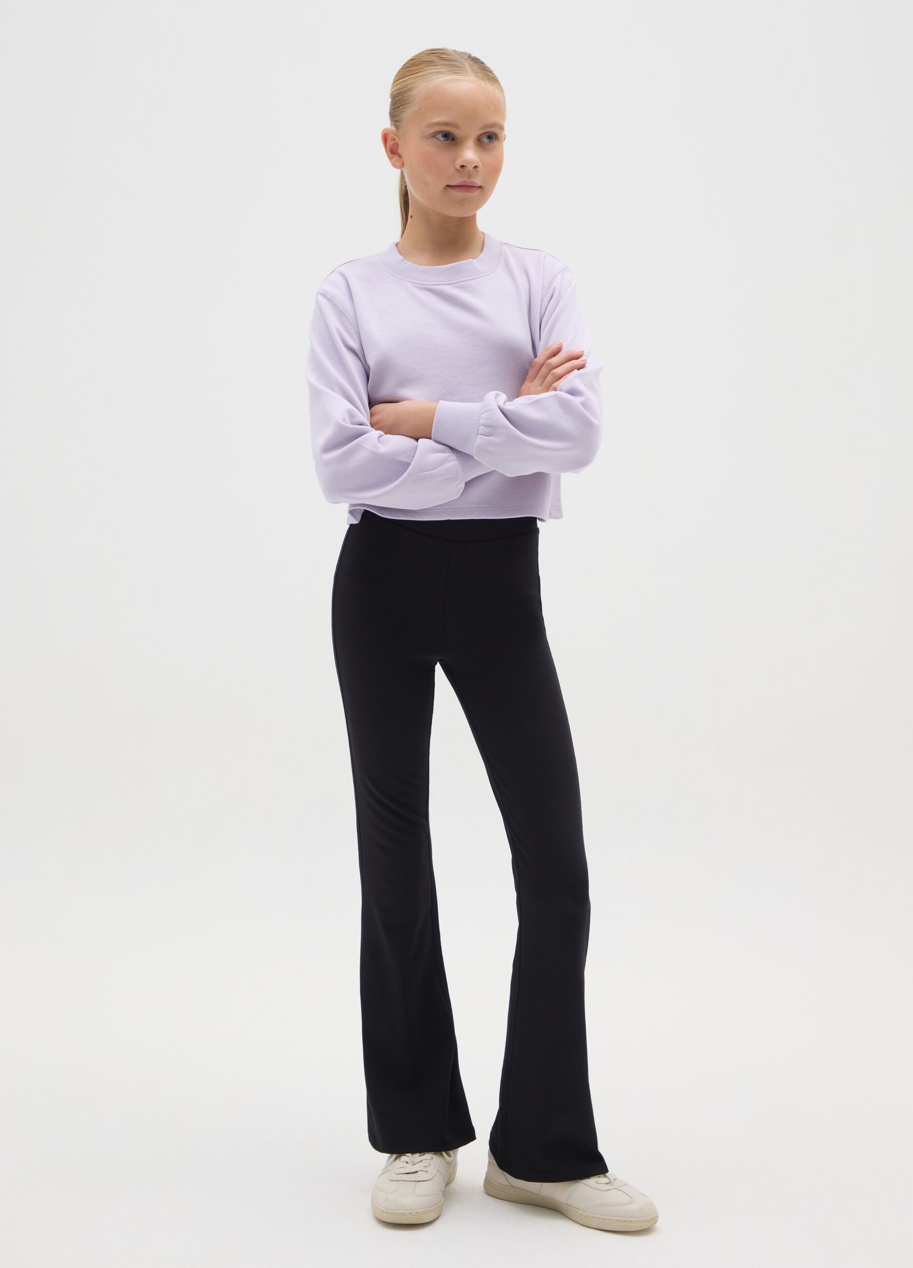 Girls' black regular fit stretch cotton trousers