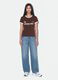 Brown cotton T-shirt with front graphic print and contrast trims_1