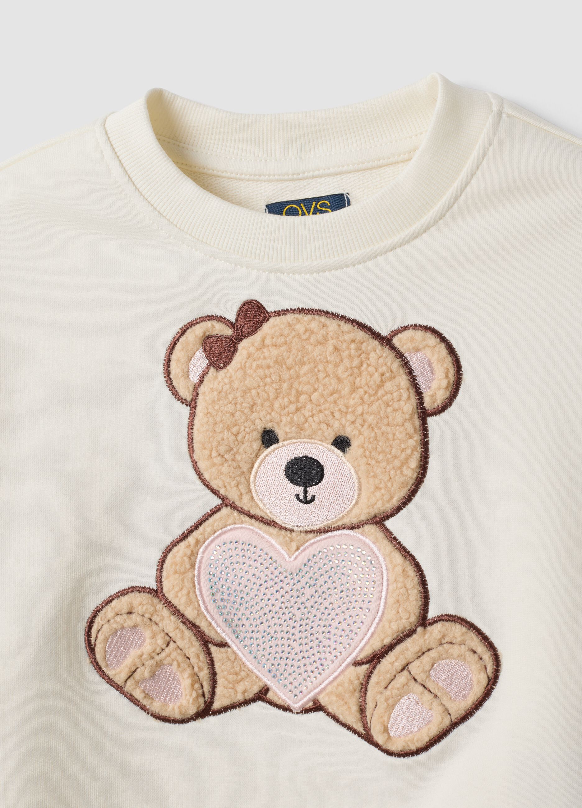 Pure cotton crew-neck set with teddy bear print for girls