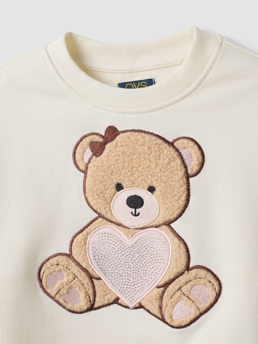 Pure cotton crew-neck set with teddy bear print for girls_2
