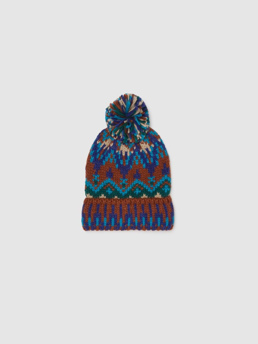Multicolour knit jersey hat with pom pom_0