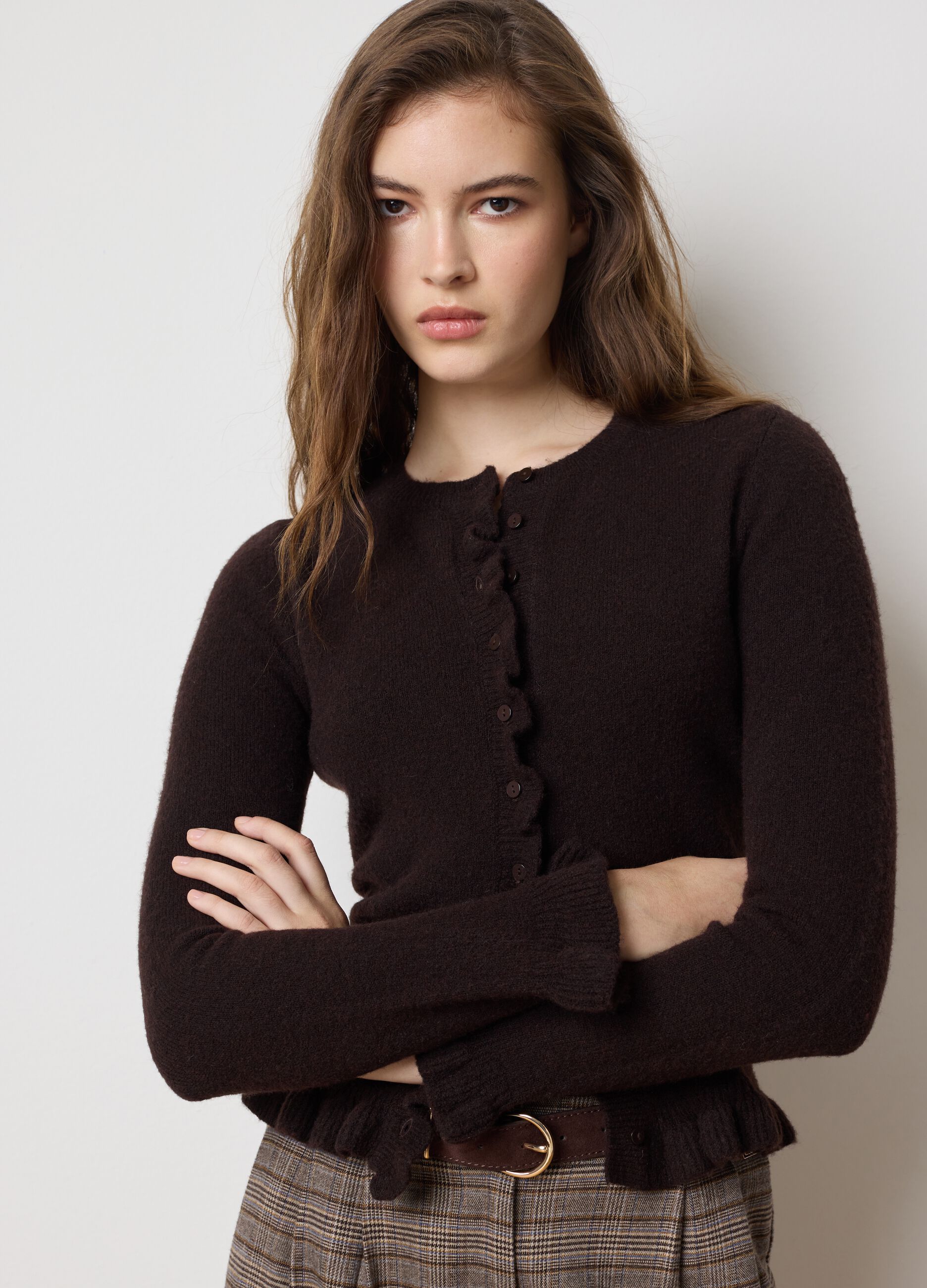 Brown regular fit cardigan with buttons