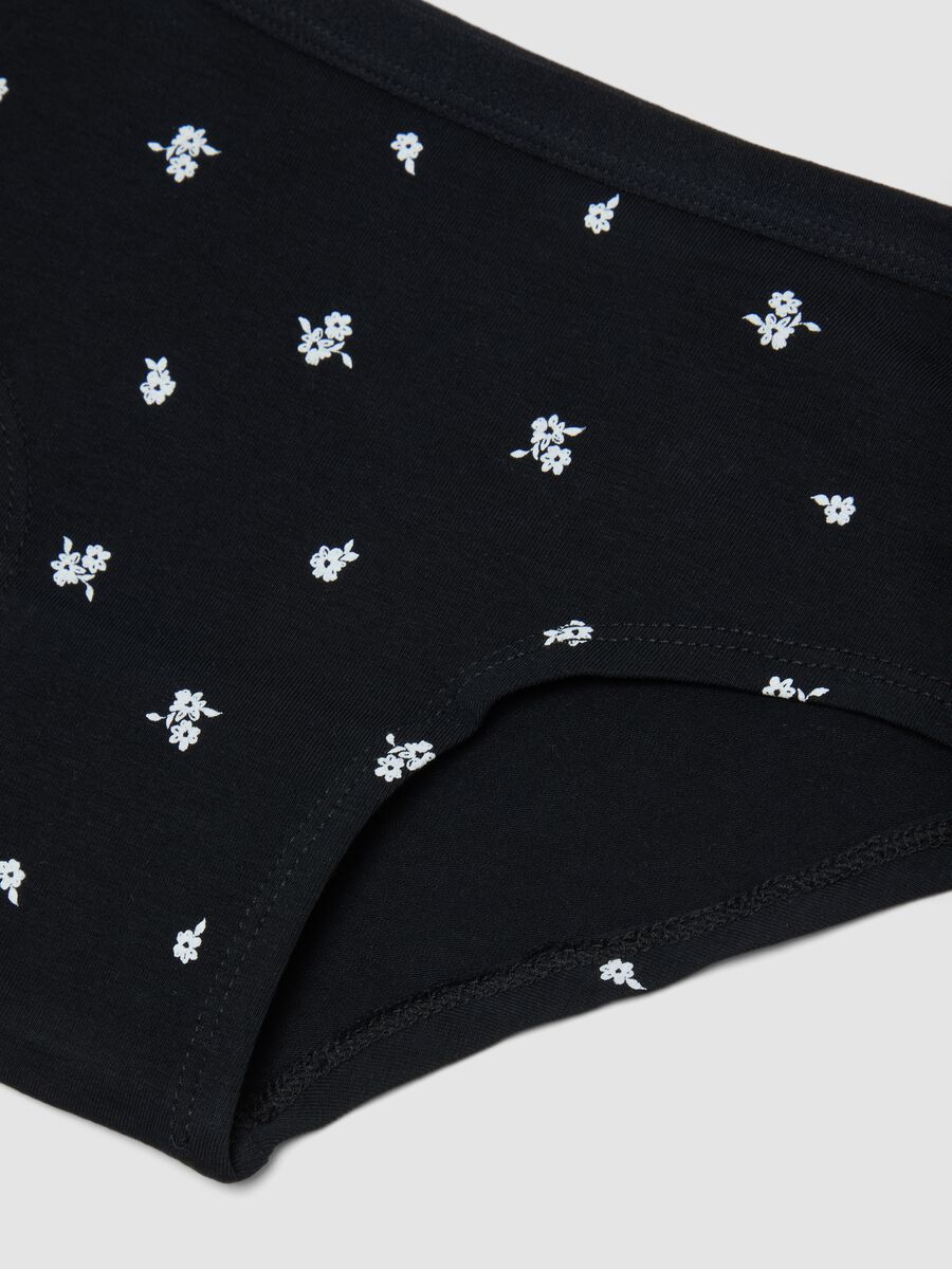 Black stretch organic cotton culotte briefs with floral print_2