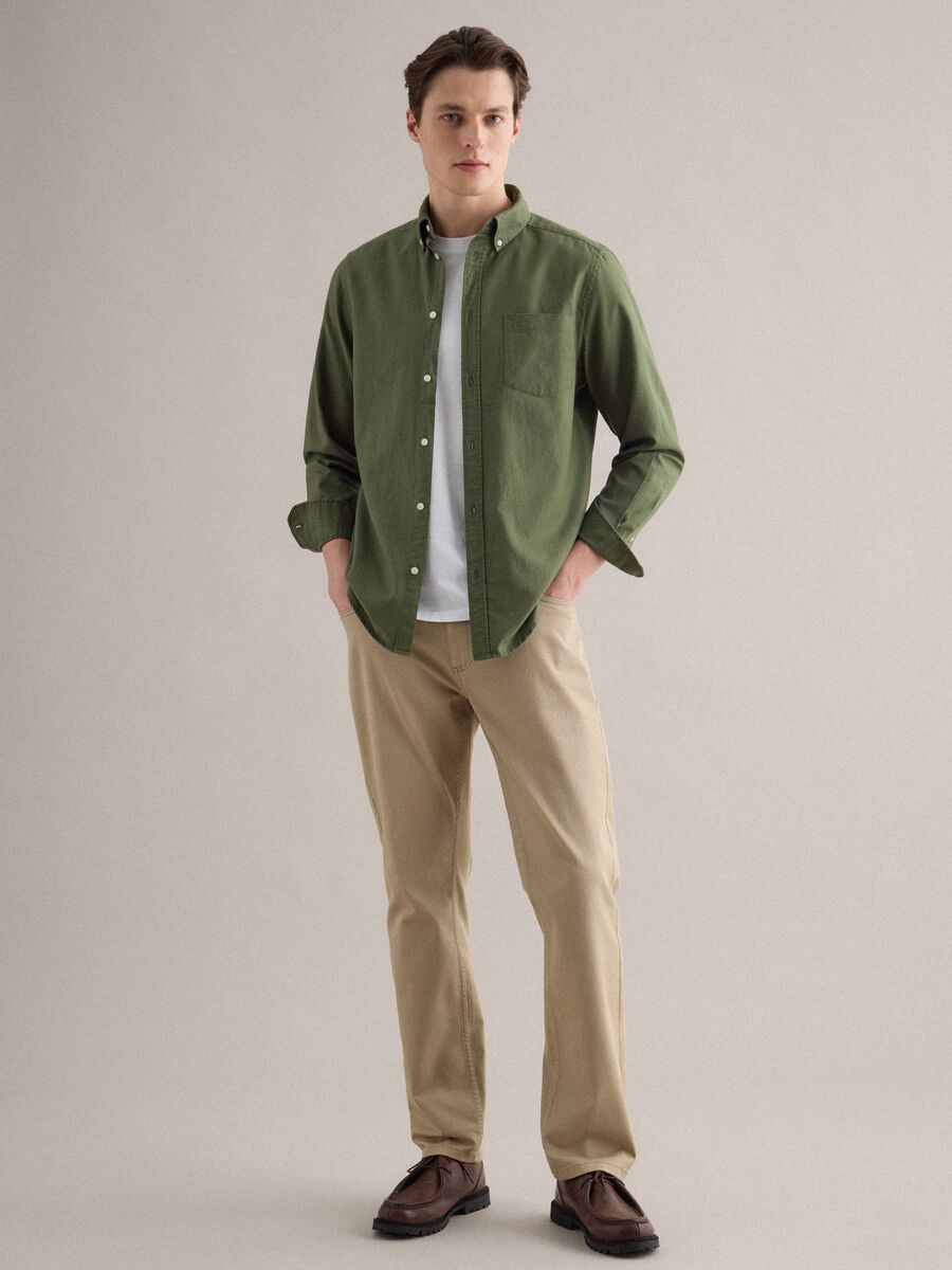 Camicia verde in puro cotone regular fit_1