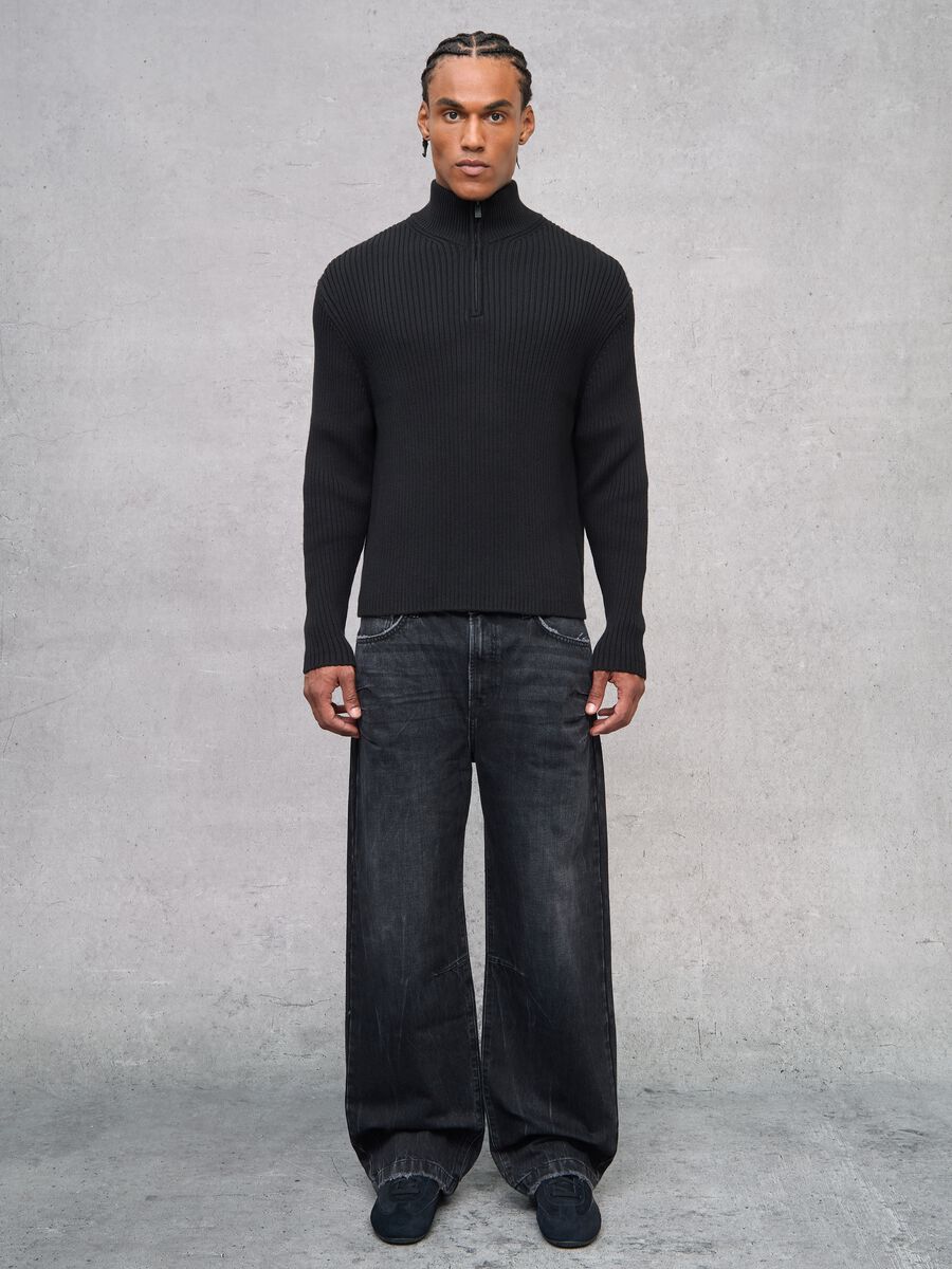 Half-Zip Ribbed Knit Black_2