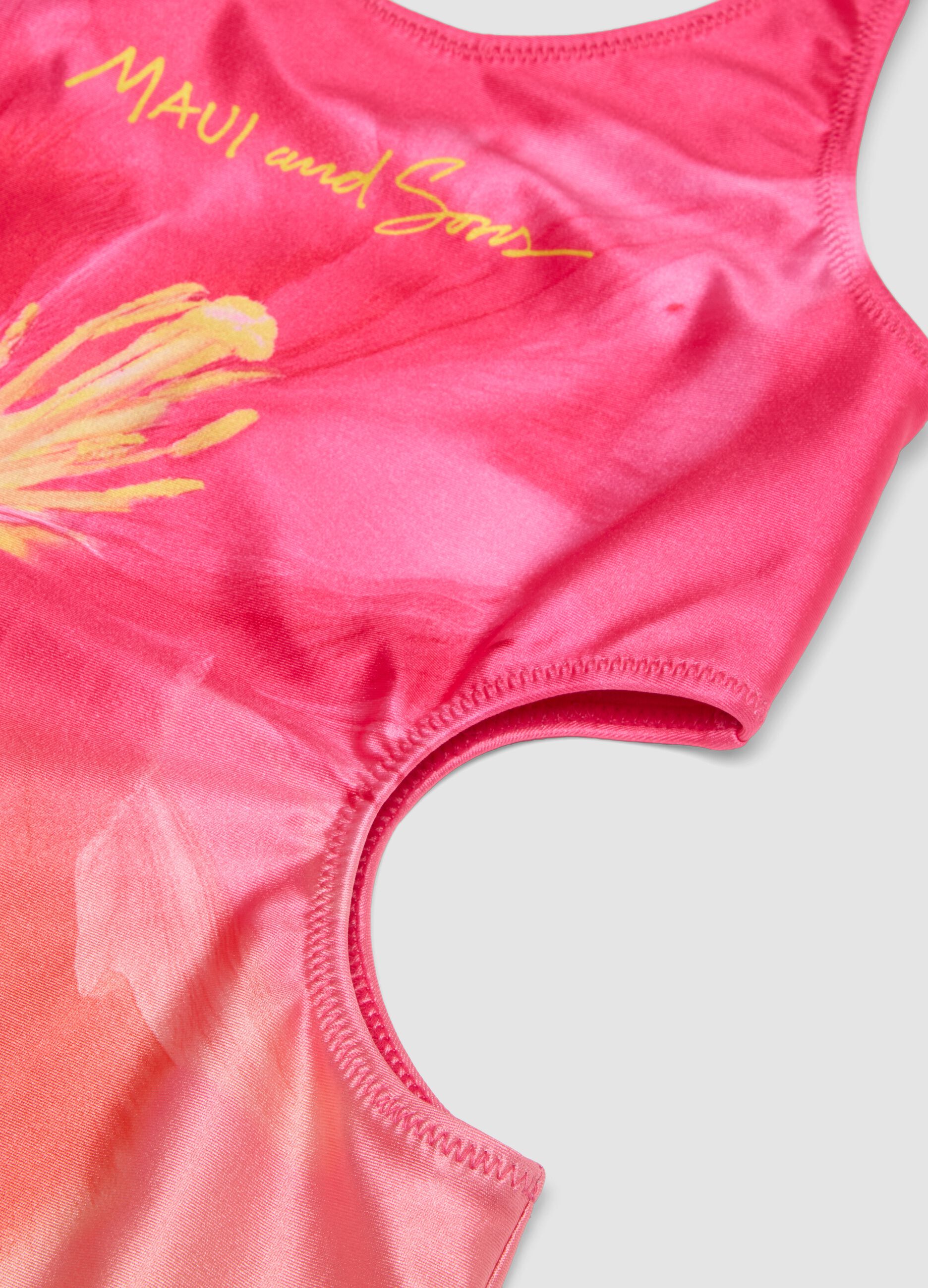 Girls&rsquo; pink floral one-piece swimsuit in stretch fabric