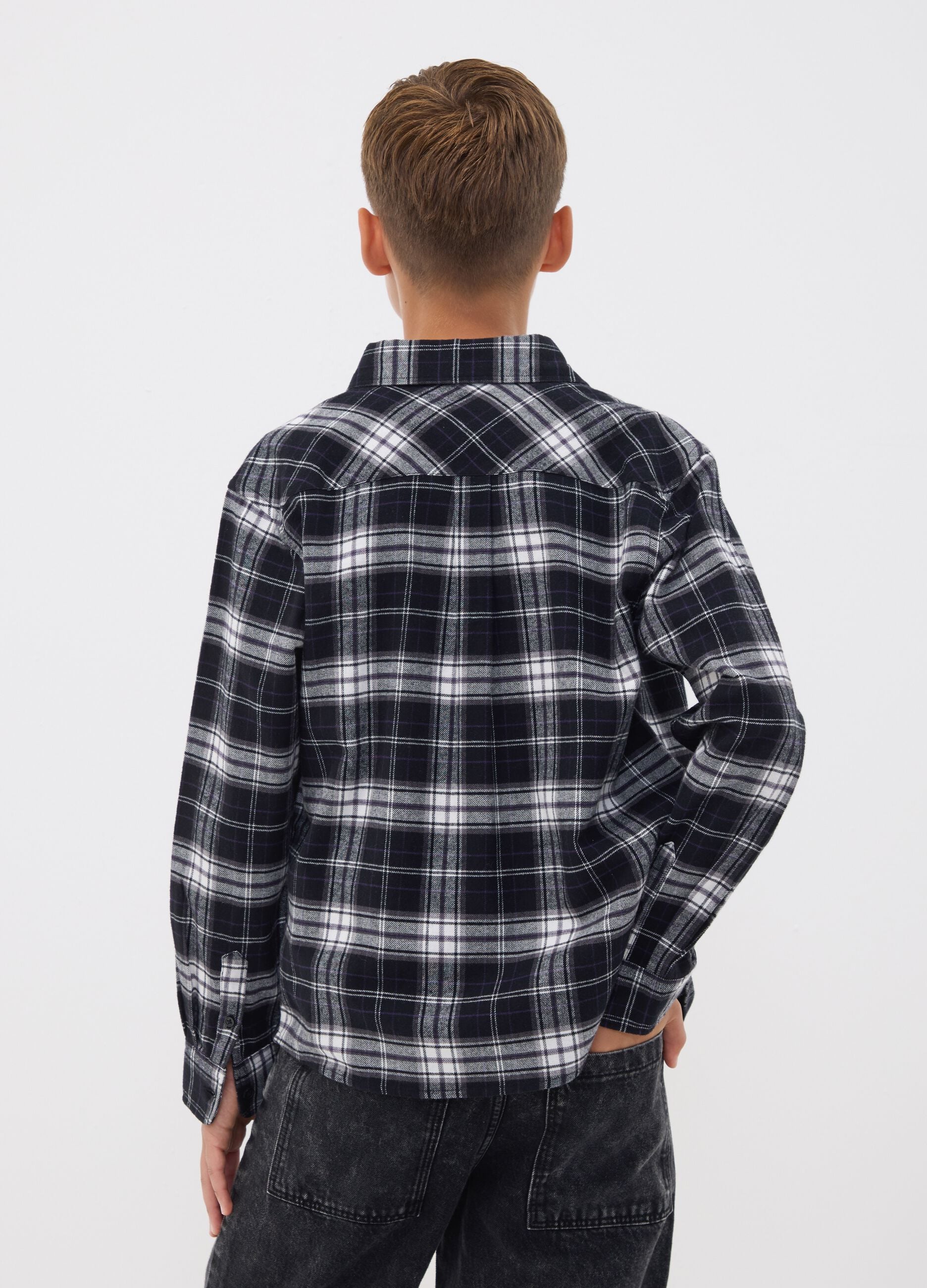 Black checked pure cotton regular-fit shirt for boys