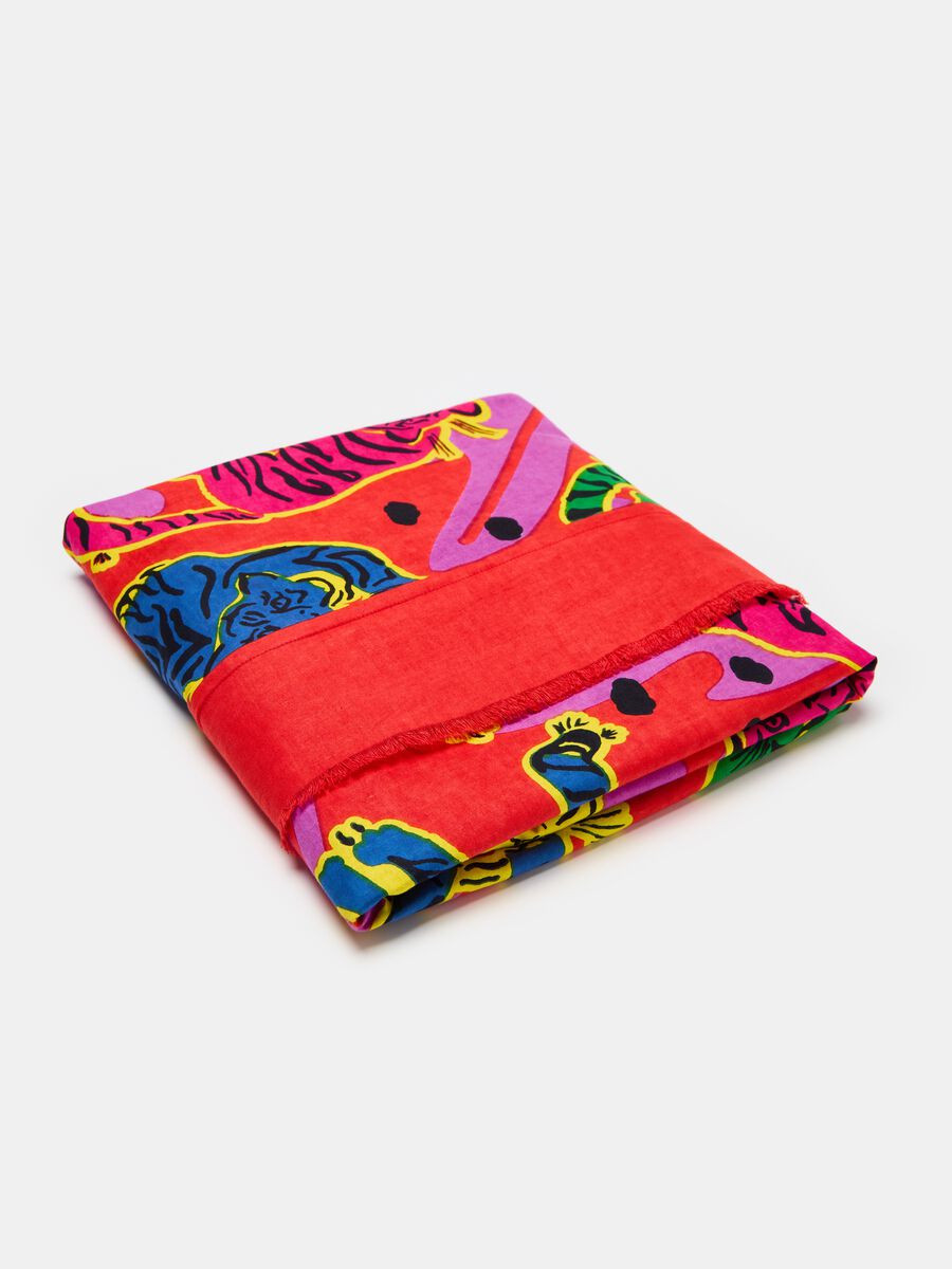 Beach towel with multicoloured tigers print_0