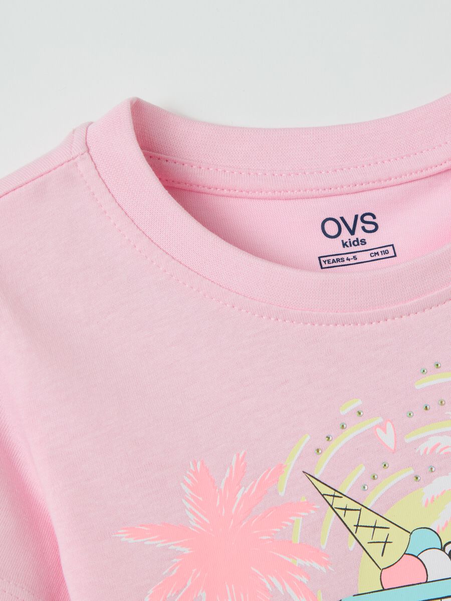 Pink T-shirt in cotton with print_2