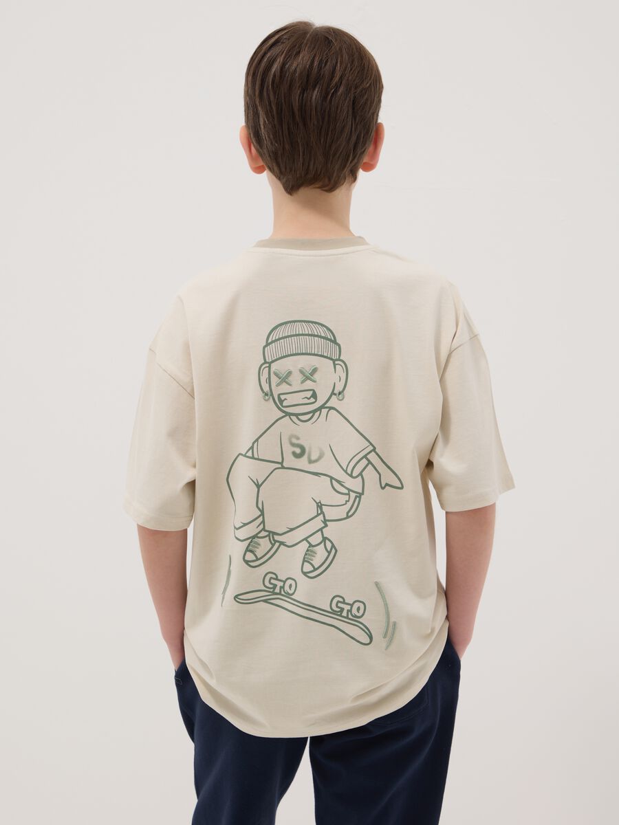 Beige pure cotton boys&rsquo; relaxed-fit T-shirt with slogan_2