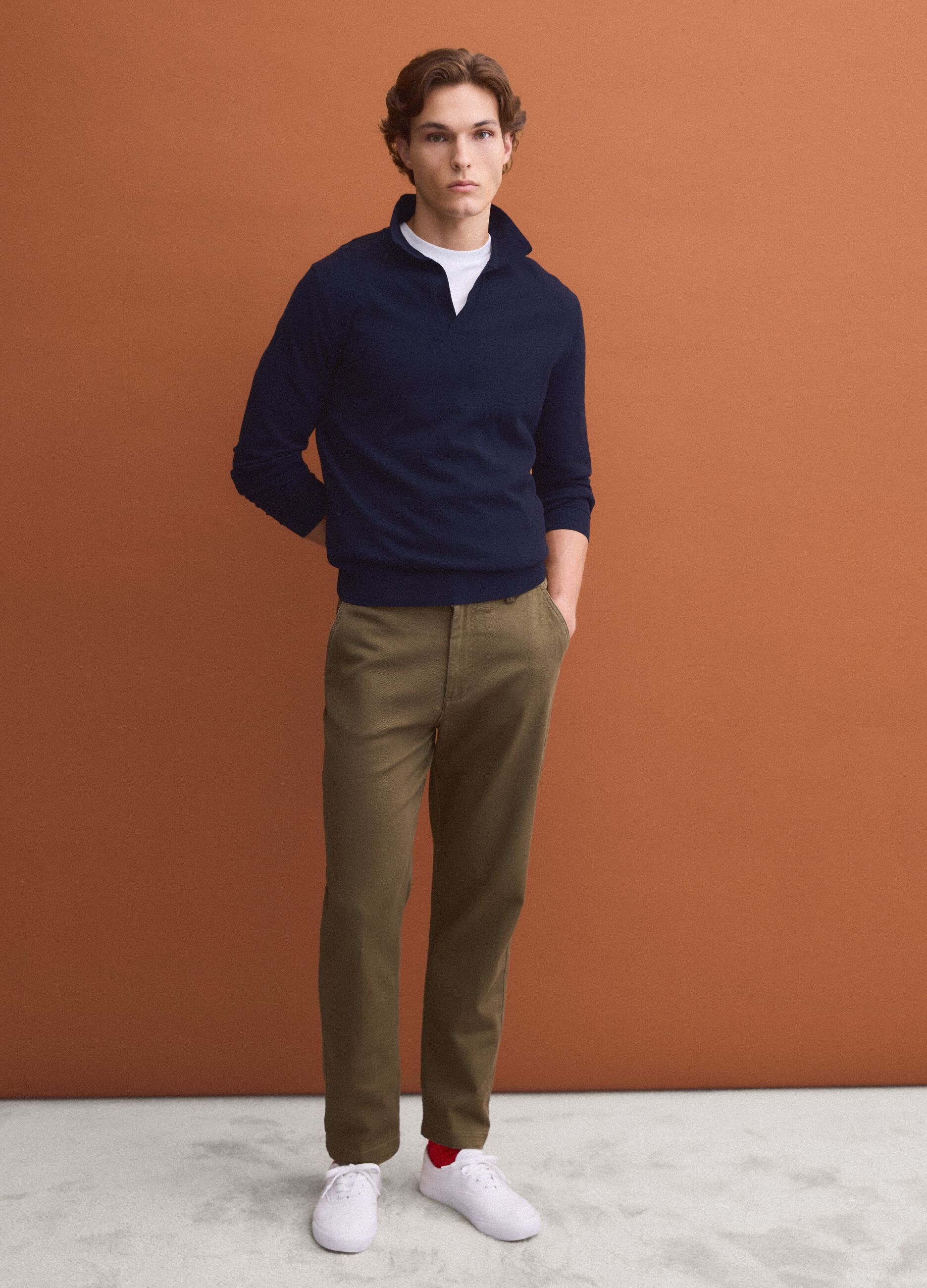 Men&rsquo;s brown stretch-cotton straight-fit chino trousers