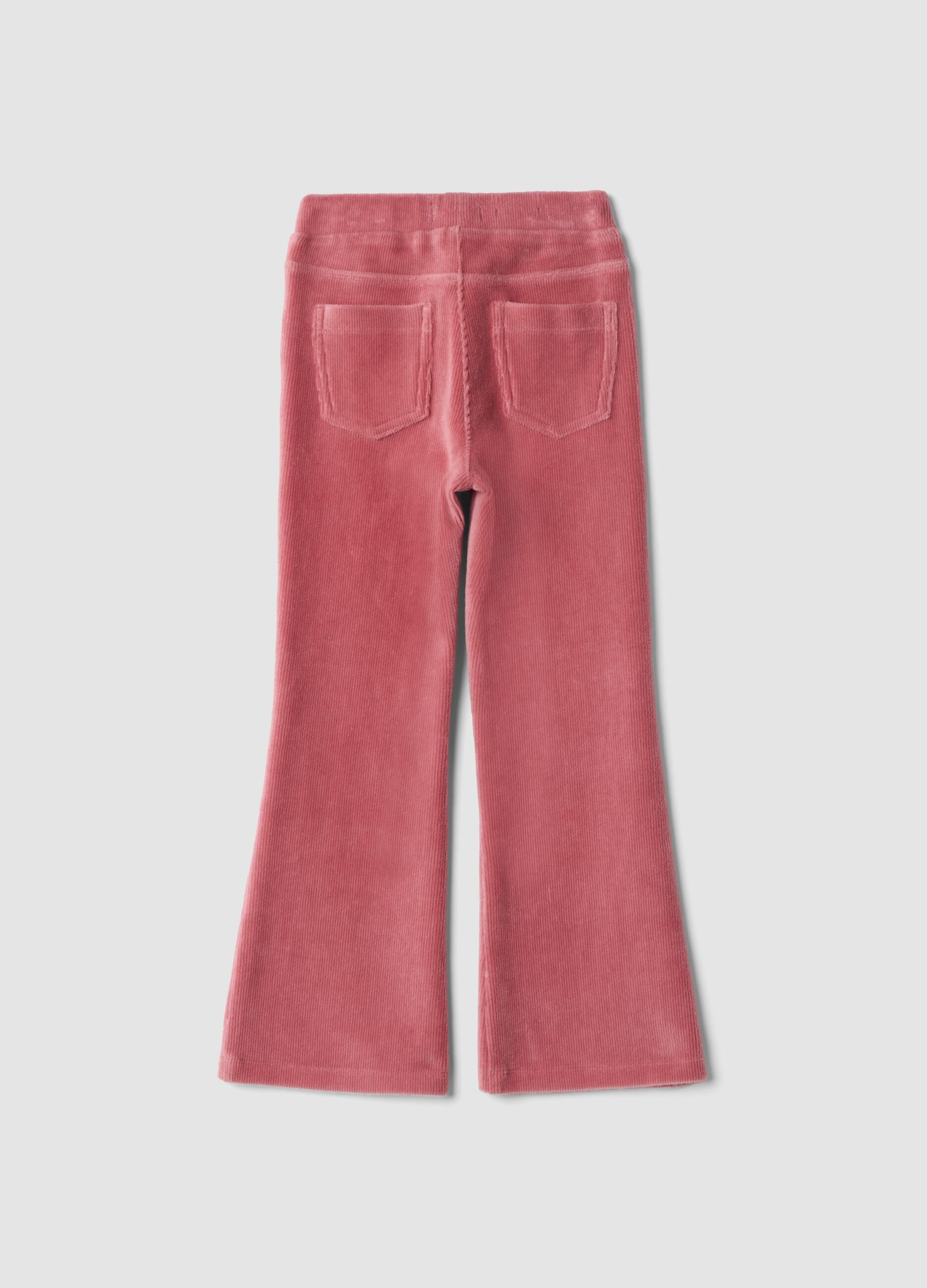 Pink ribbed stretch cotton flared trousers