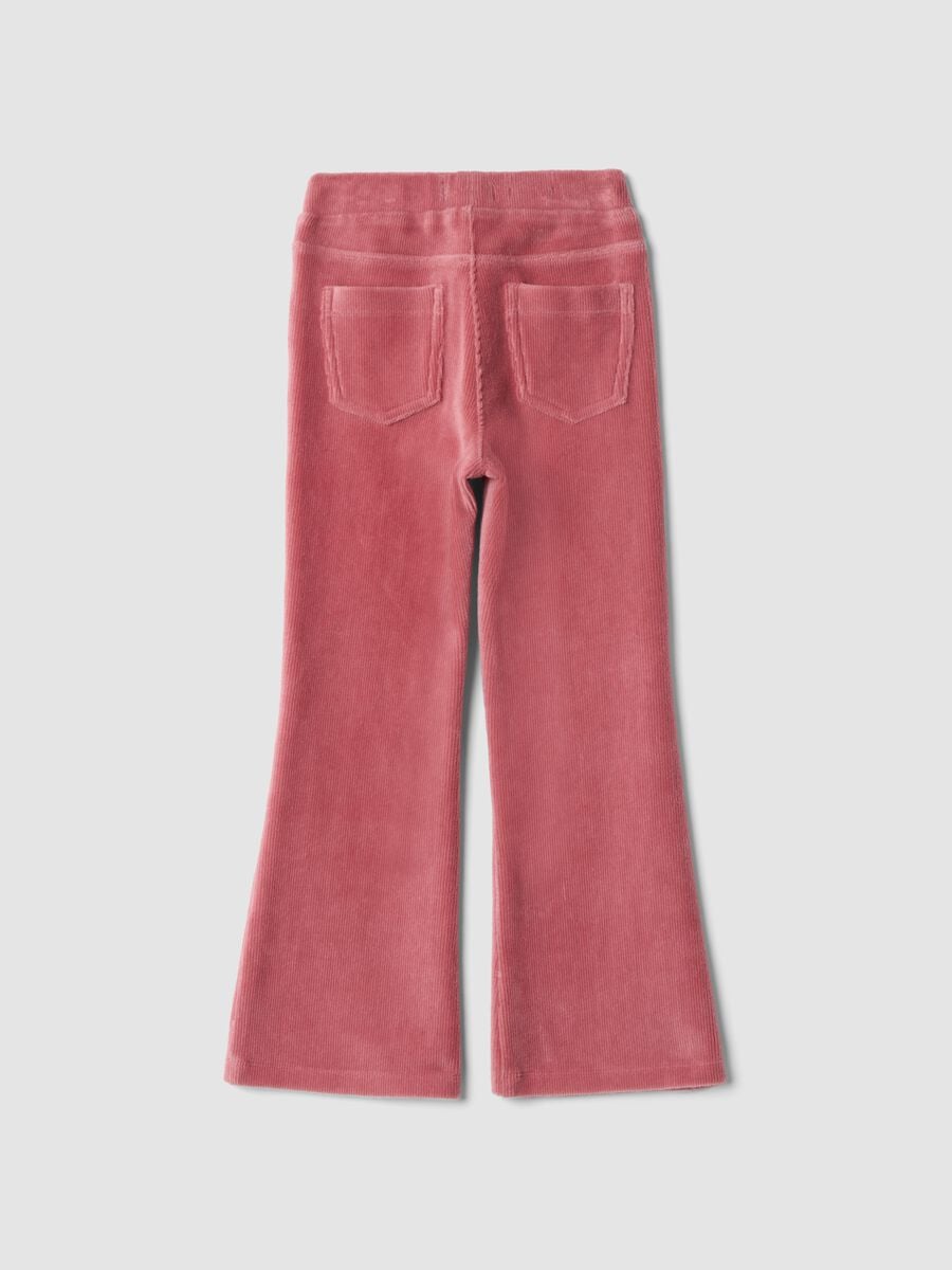 Pantaloni rosa in cotone elasticizzato a costine flare fit_1