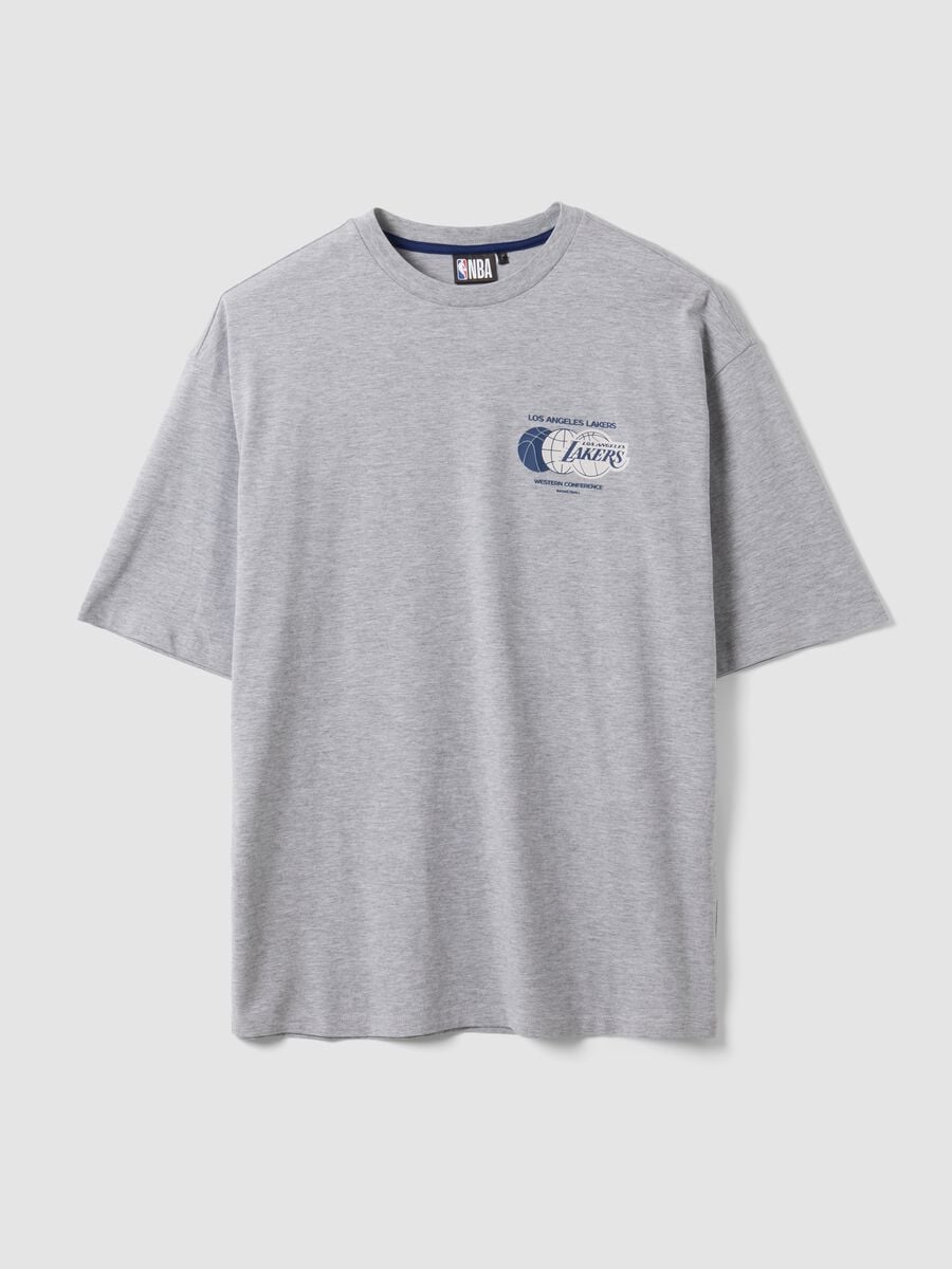Grey pure cotton T-shirt with Lakers print_0