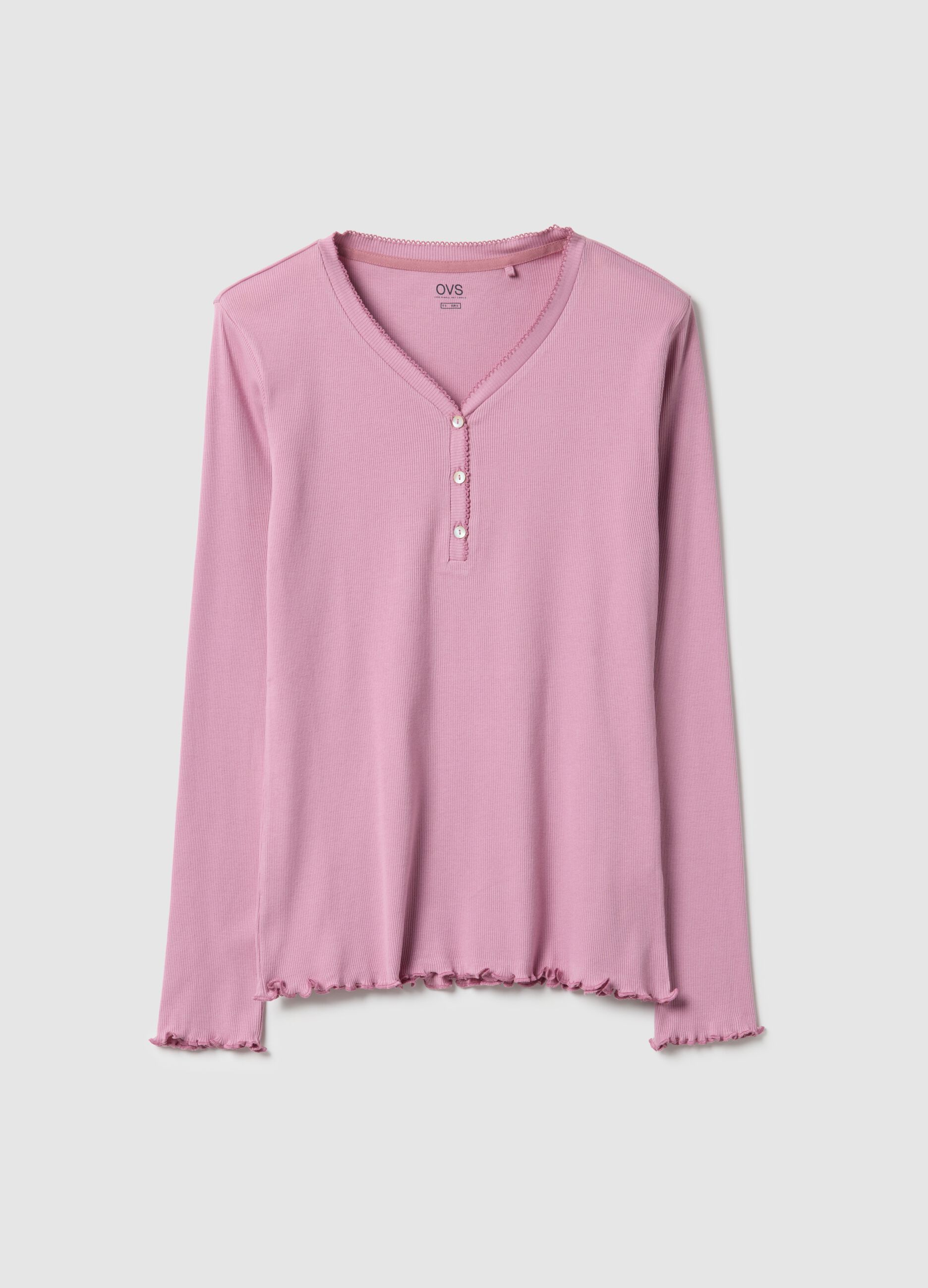 Pink pure cotton nightshirt regular fit with serafino collar