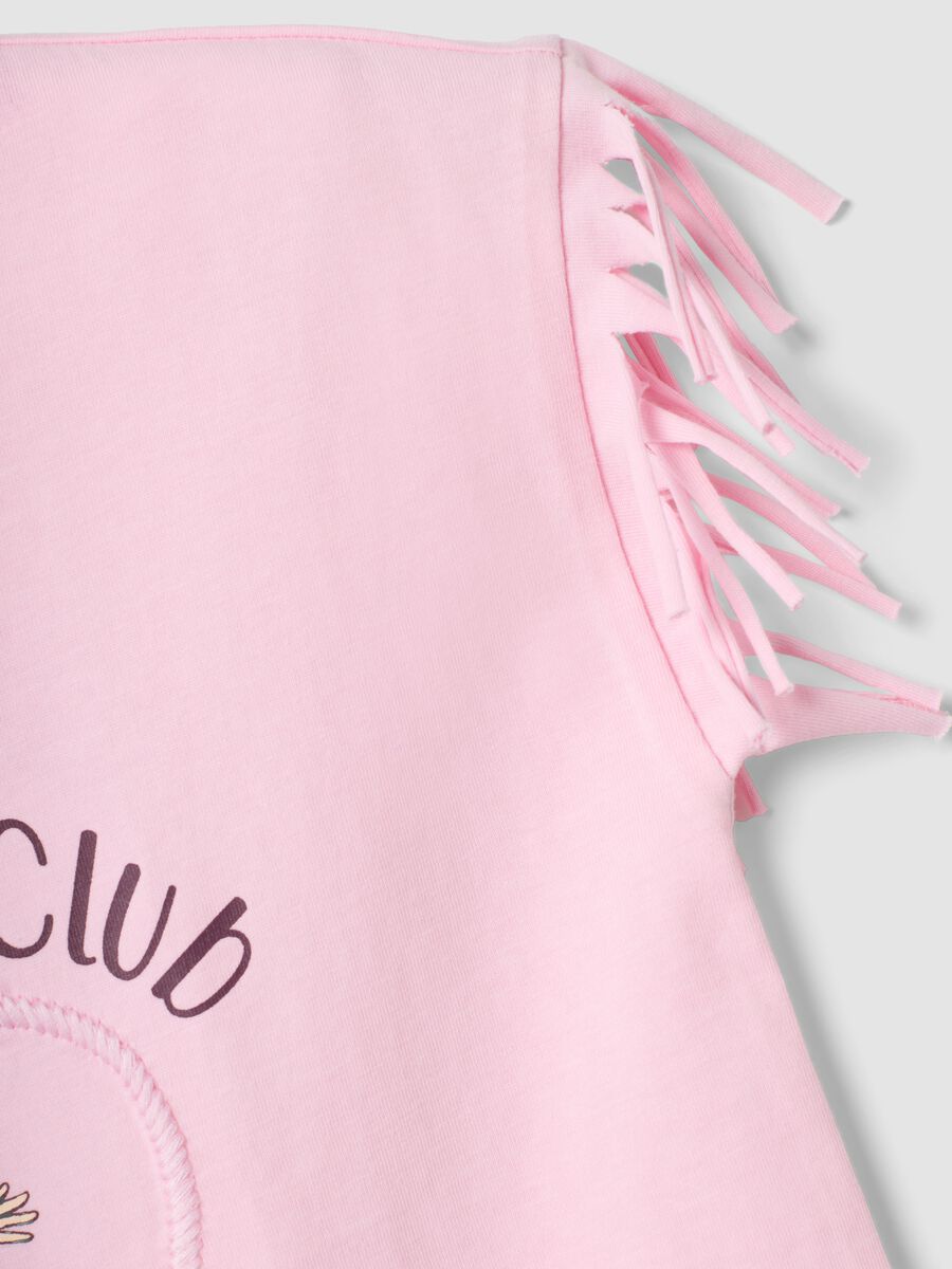 T-shirt rosa in puro cotone con frange sulle maniche e stampa Toy Story_4