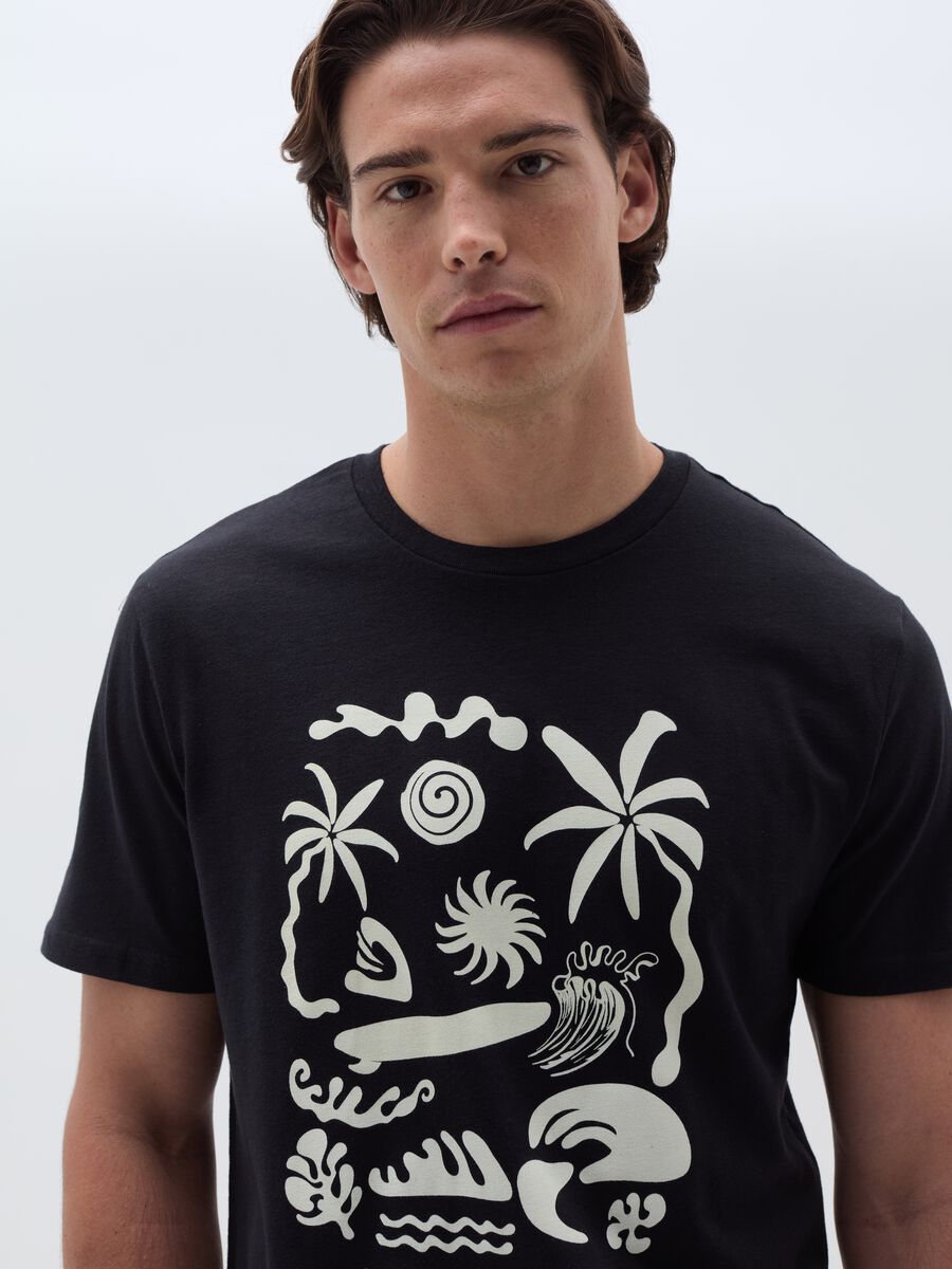 T-shirt in cotone con stampa motivo surf_0