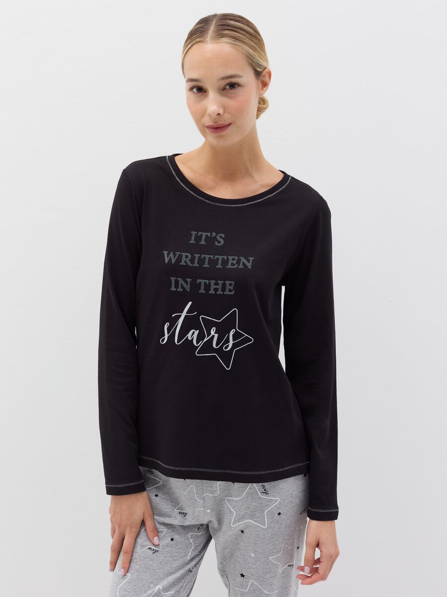 Long pyjamas in organic cotton with stars print_1