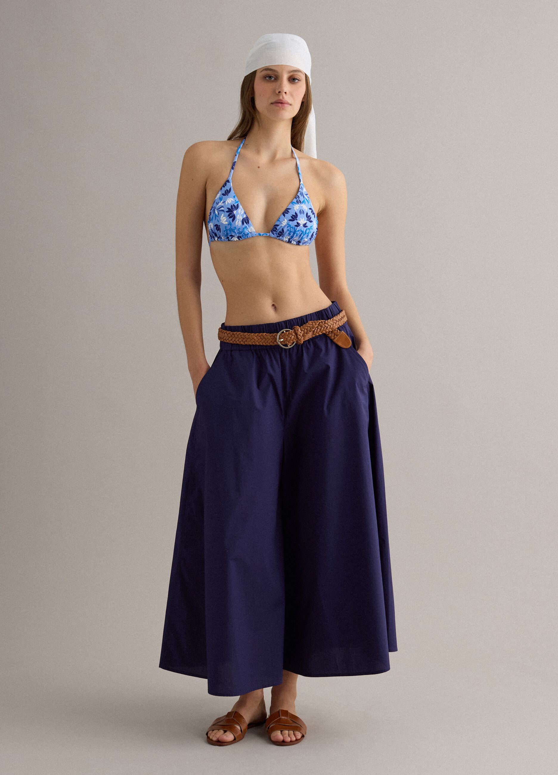 Light blue triangle bikini top in stretch fabric