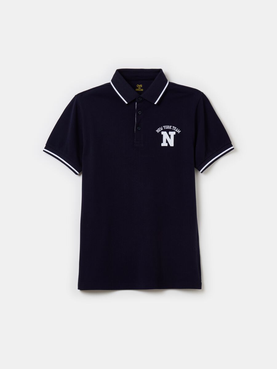 Piquet polo shirt with patch and lettering embroidery_0