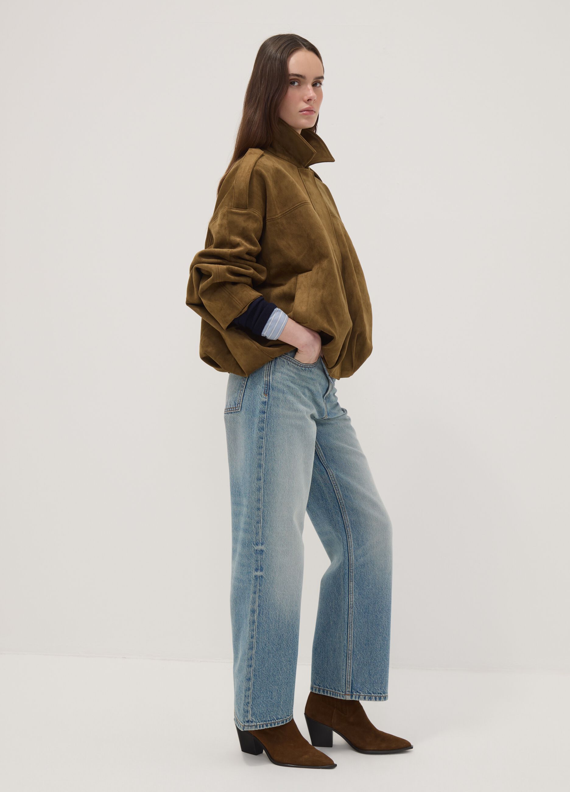 Green stretch-fabric jacket with zip, regular fit