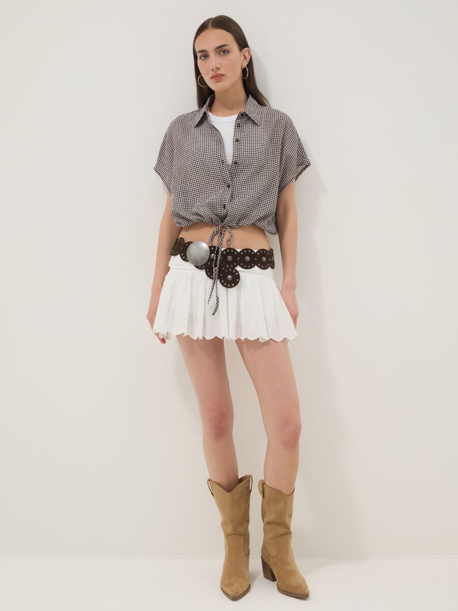 Multicoloured gingham cropped stretch-cotton shirt_2