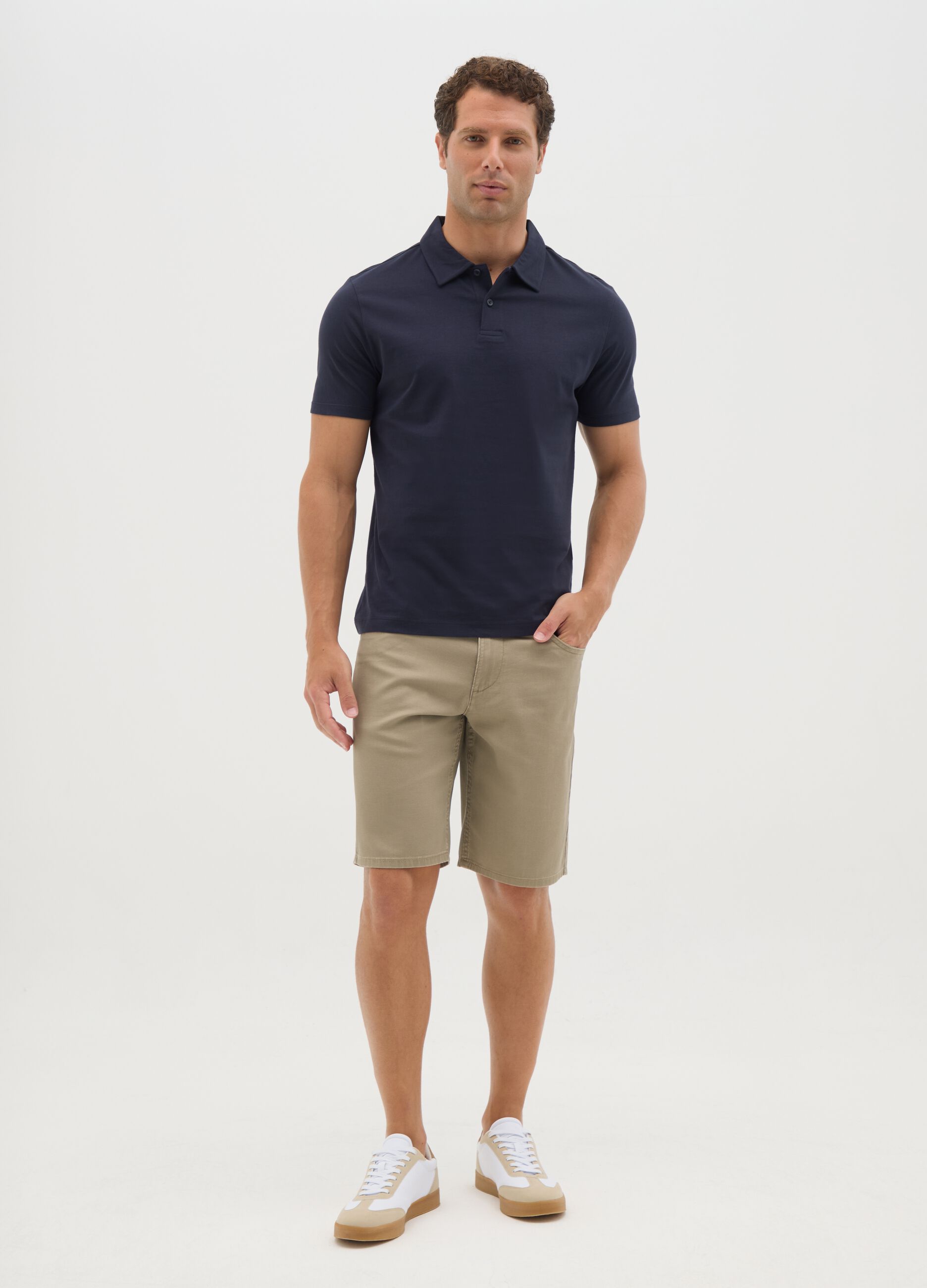 Men's beige regular fit stretch cotton shorts