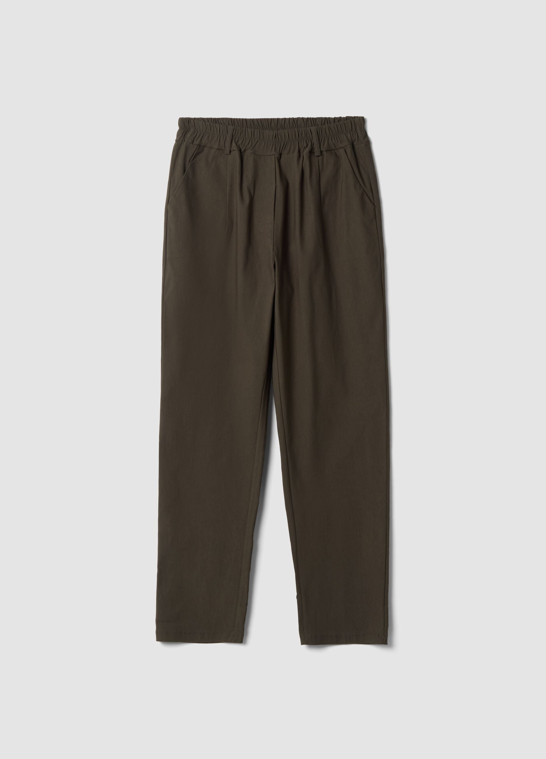 Green stretch viscose trousers, regular fit