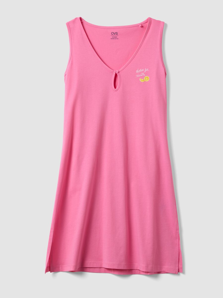 Camicia da notte in puro cotone rosa con collo a V_4