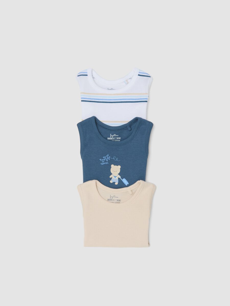 Tripack body senza maniche in puro cotone multicolor da neonato_3