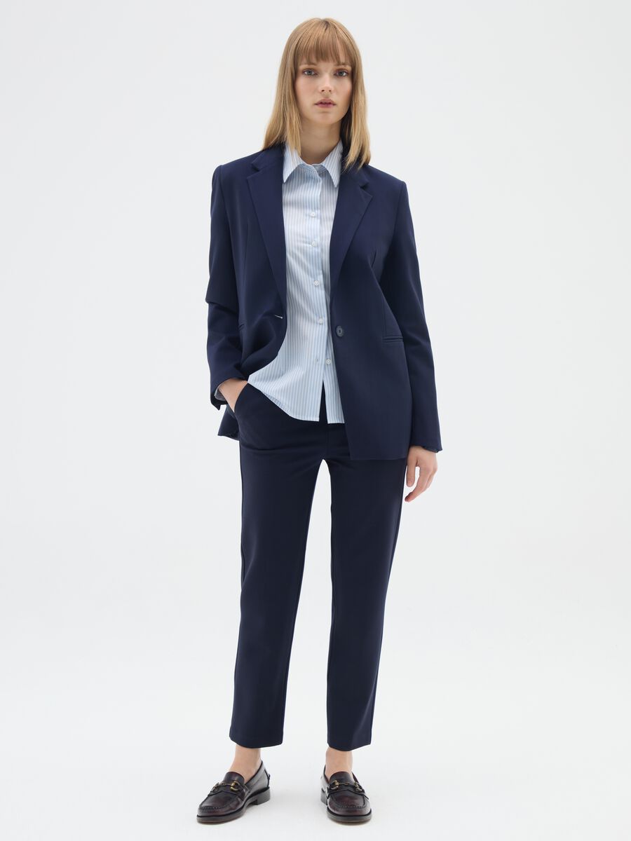 Blue Stretch Fabric Regular Fit Blazer_1