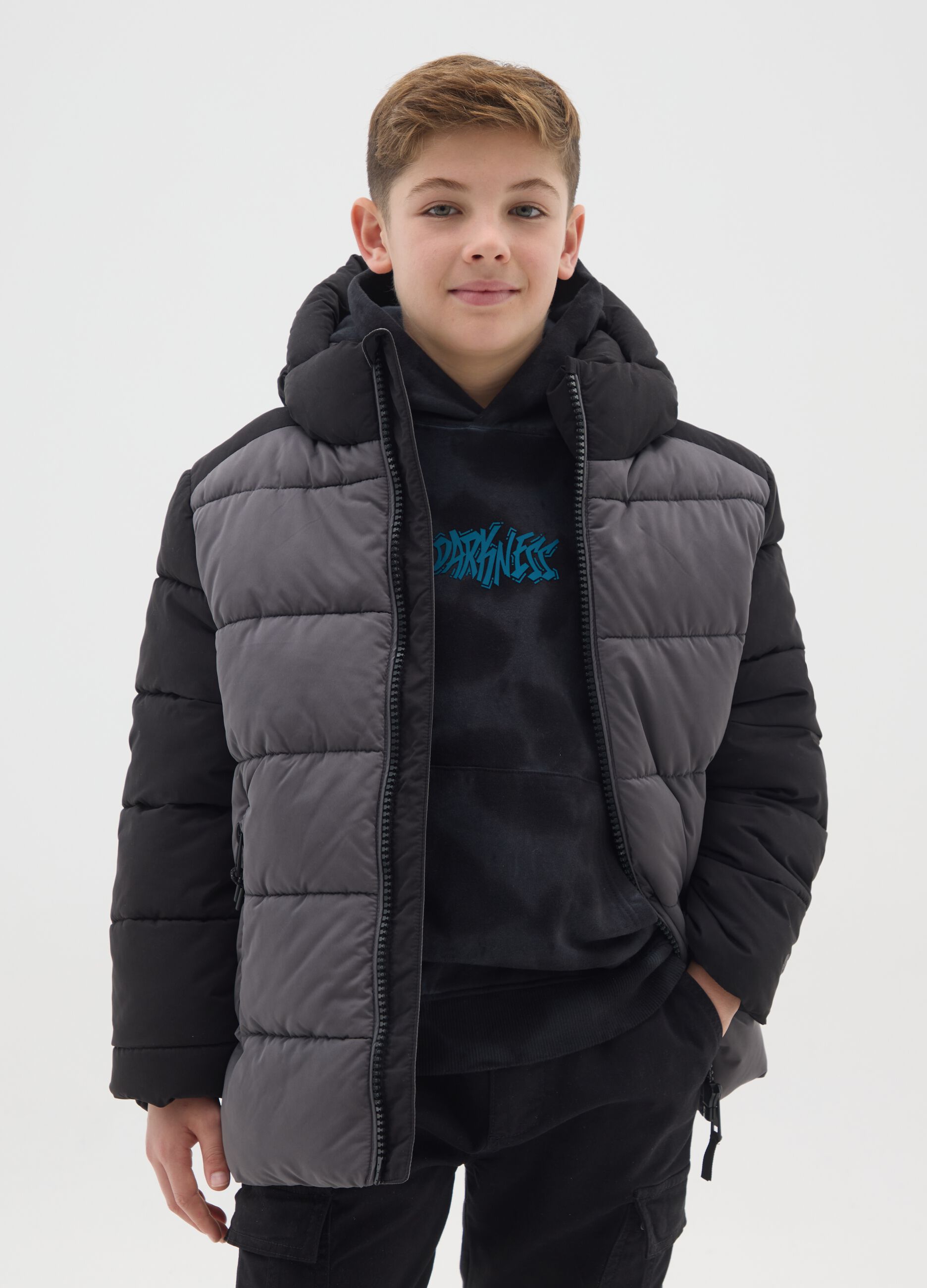 Grey padded regular fit boy's jacket
