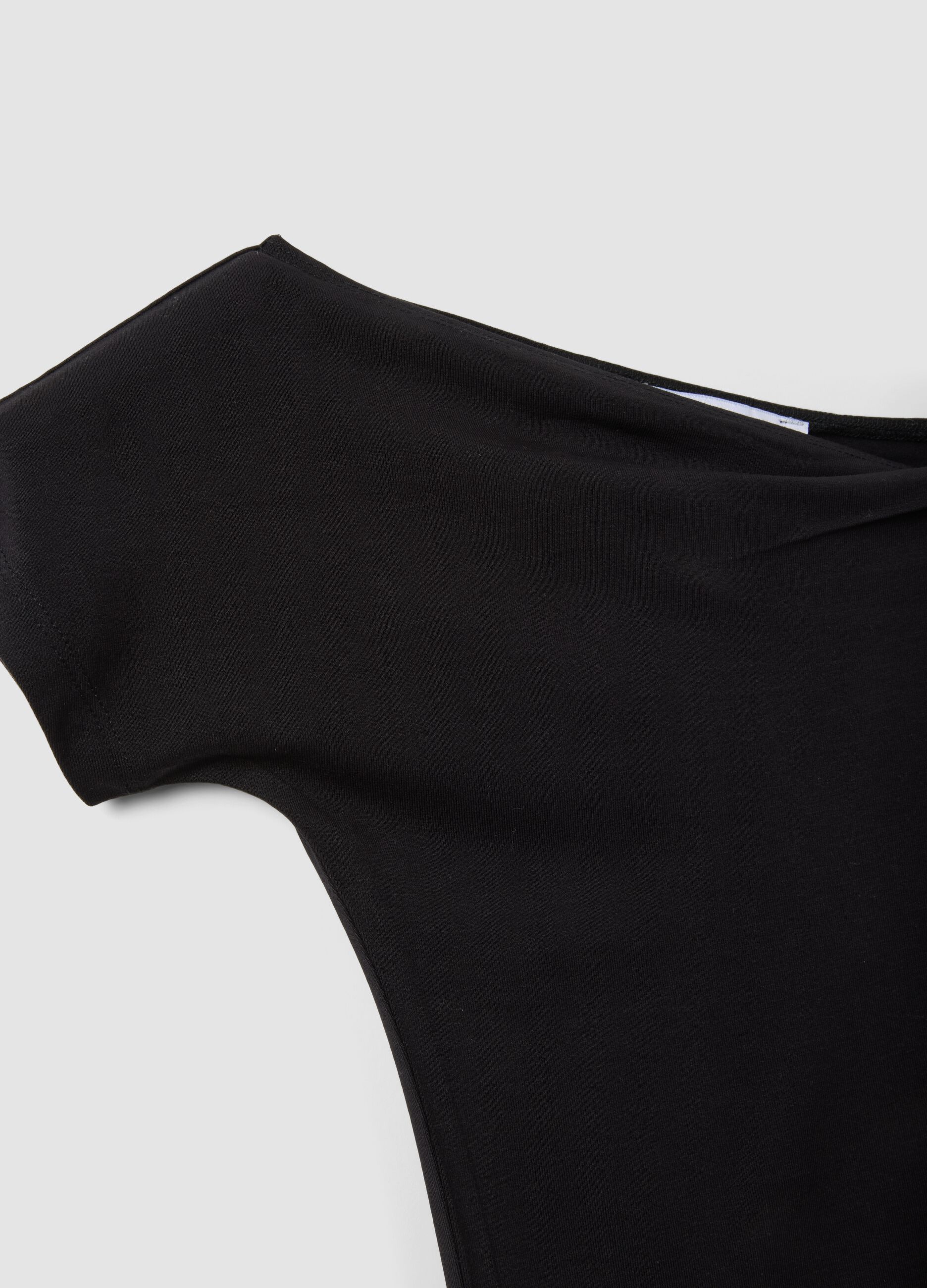 Black stretch viscose T-shirt with wide neckline
