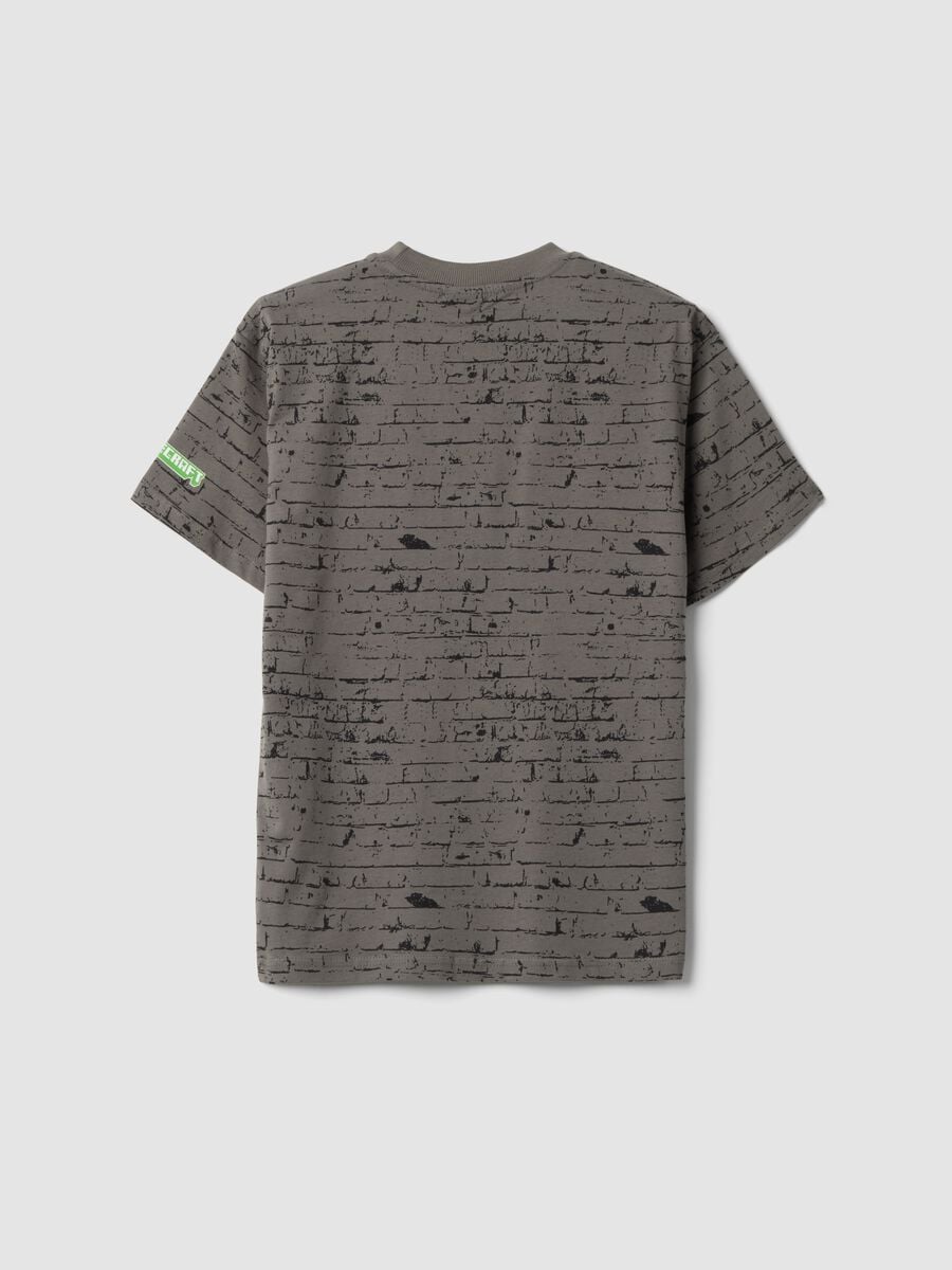 T-shirt grigia in puro cotone con girocollo stampa Minecraft_1