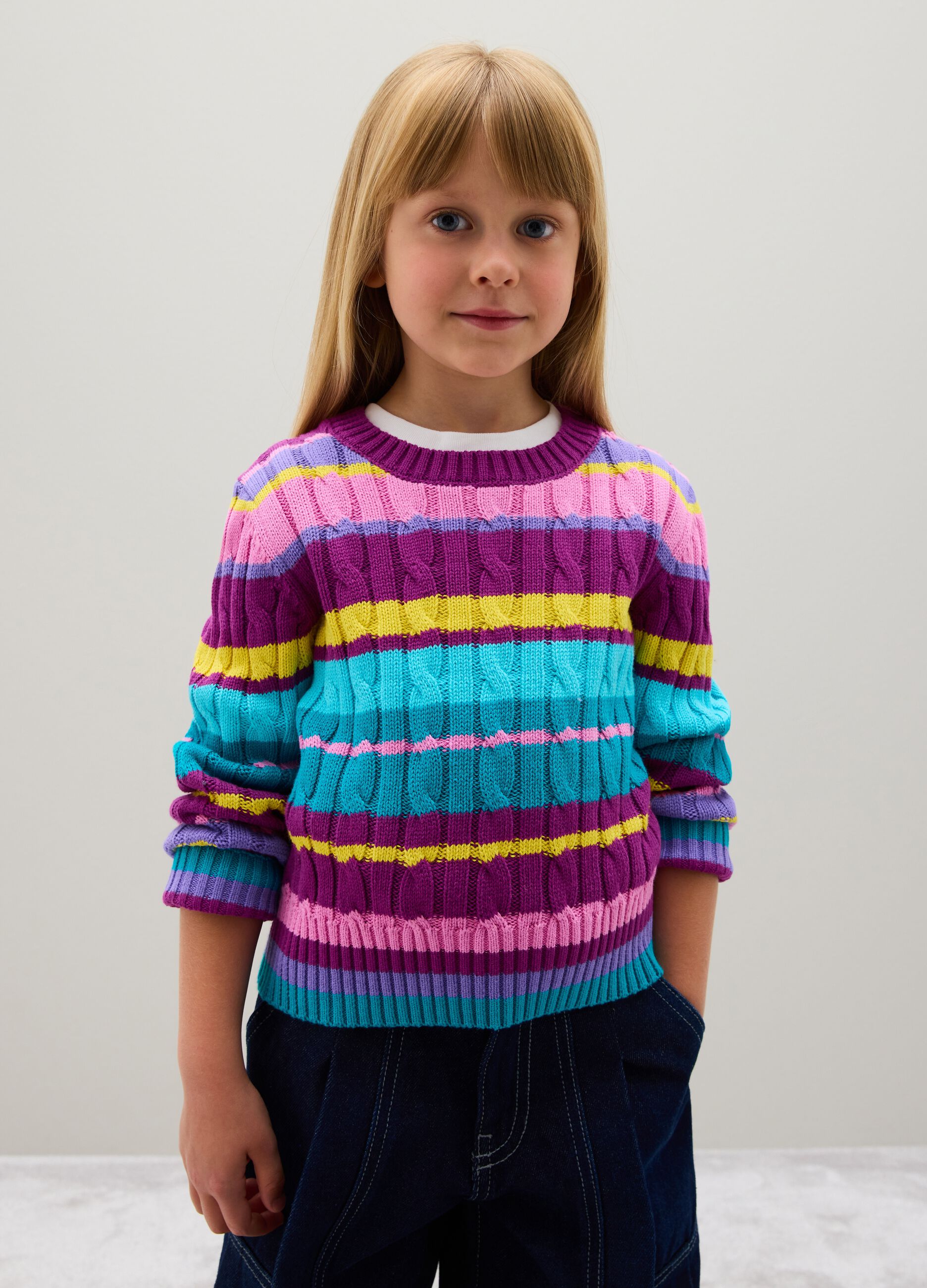 Girls' multicolour regular fit pure cotton sweater