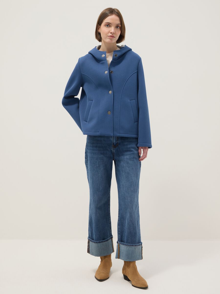 Giacca blu regular fit con cappuccio e bottoni_1