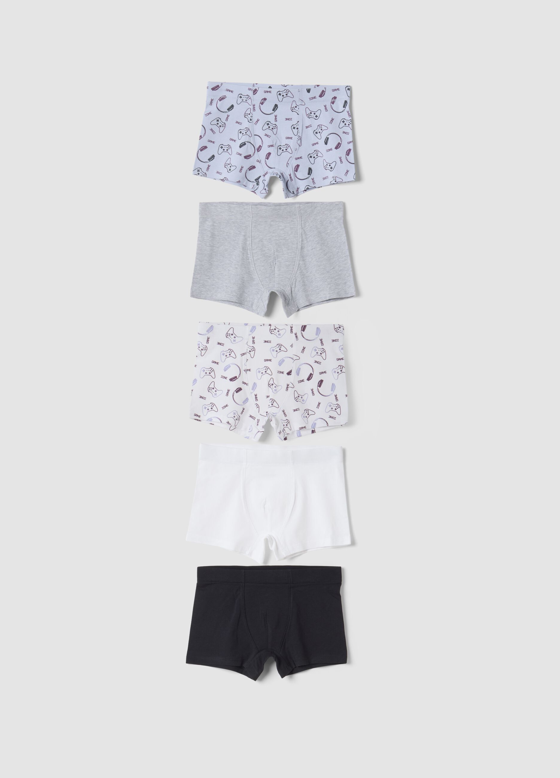 5-pack of blue and black stretch organic cotton boxers